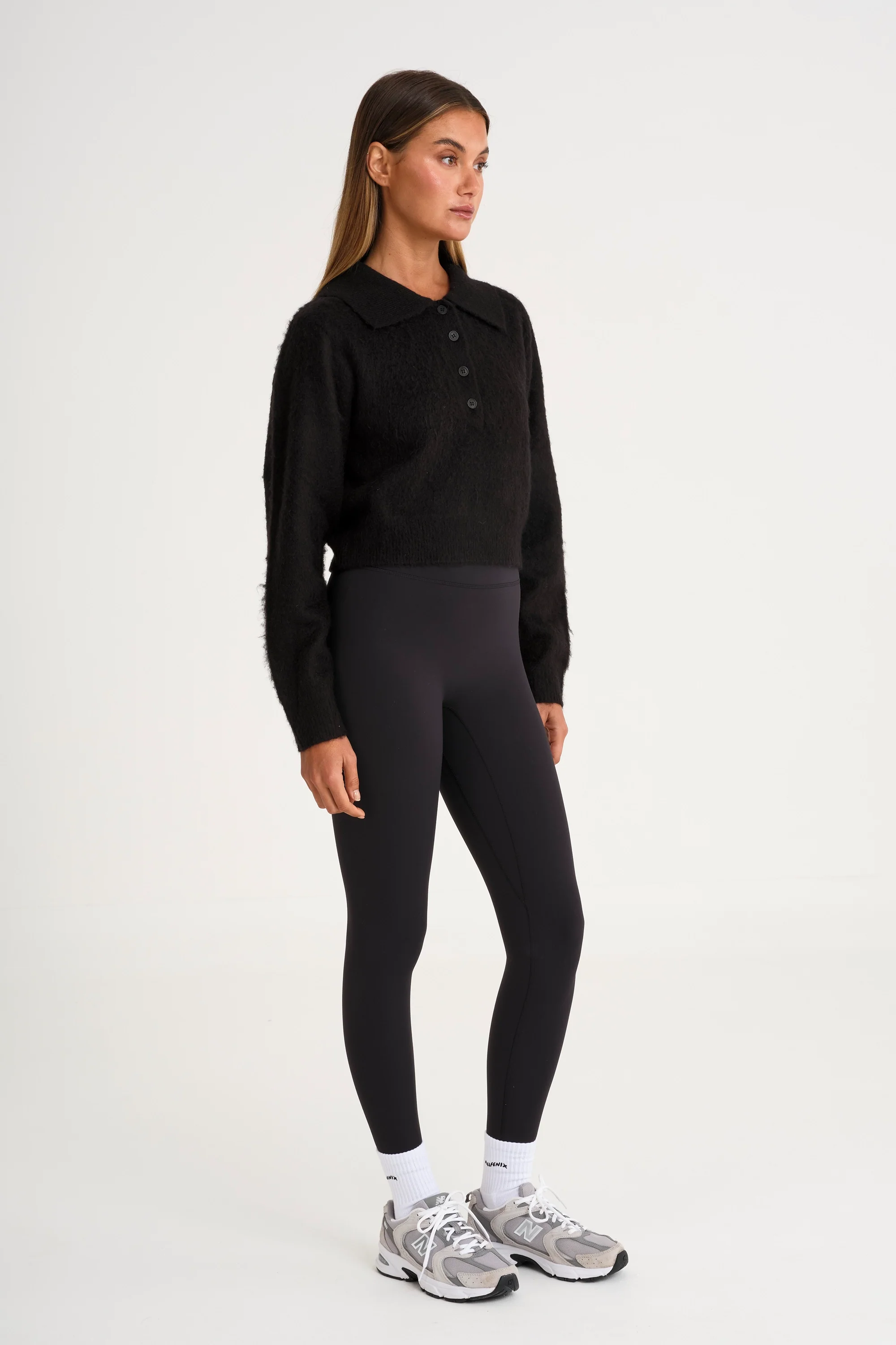 1/2 Button Polo Knit - Black - Image 3