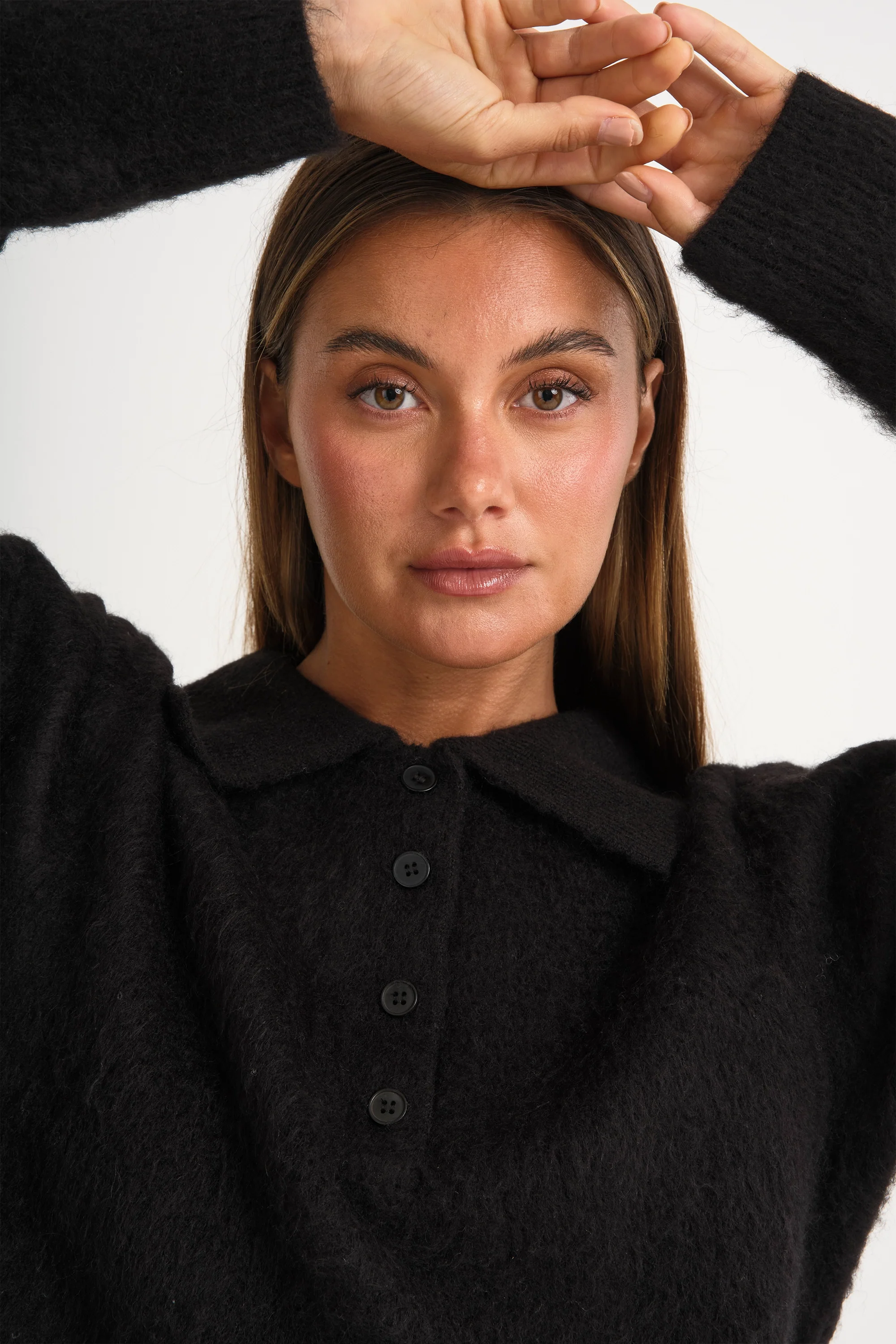 1/2 Button Polo Knit - Black - Image 6