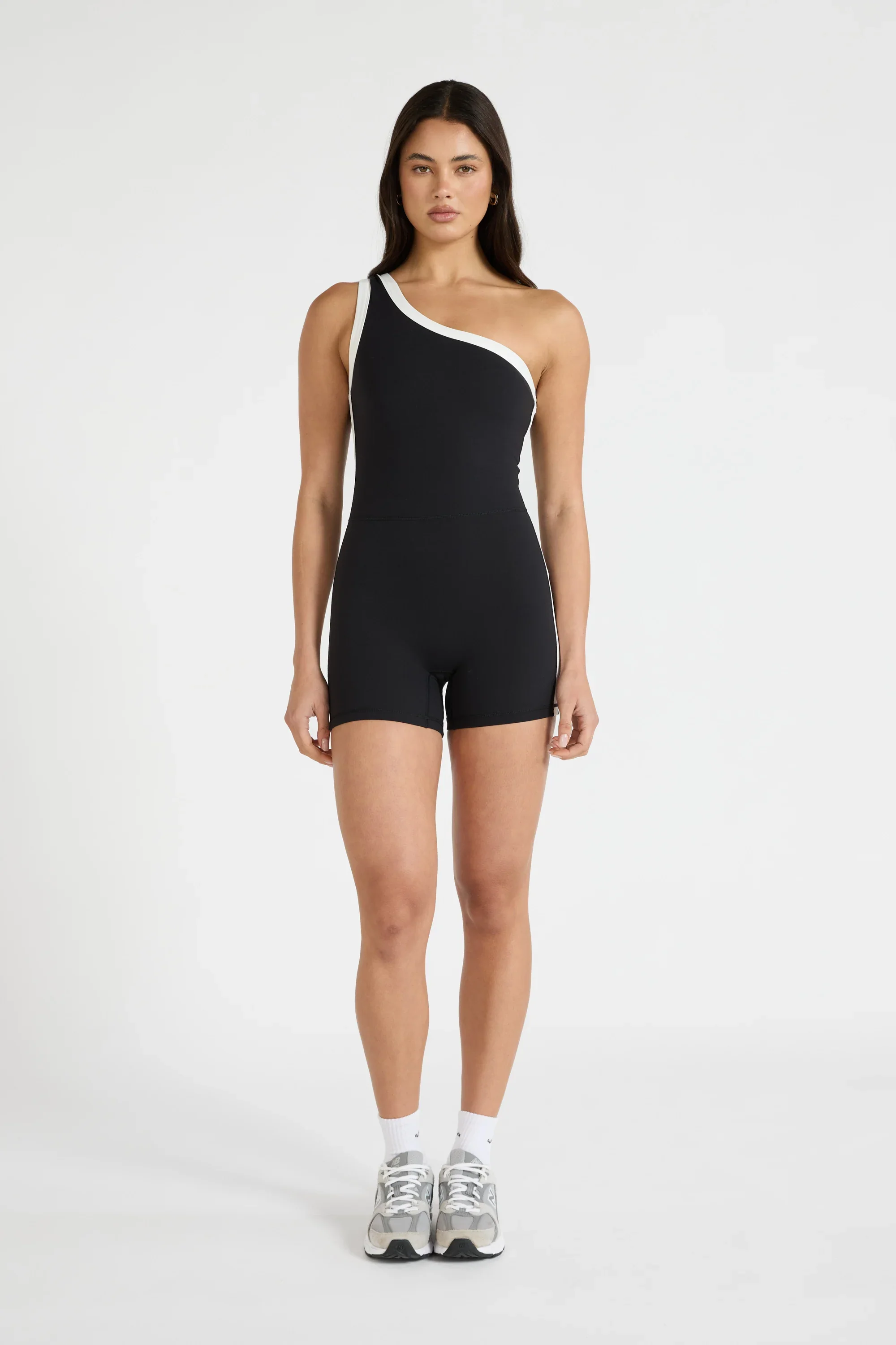 ALLFENIX CloudCore™ Contrast One Shoulder Unitard - Black; White - Image 3