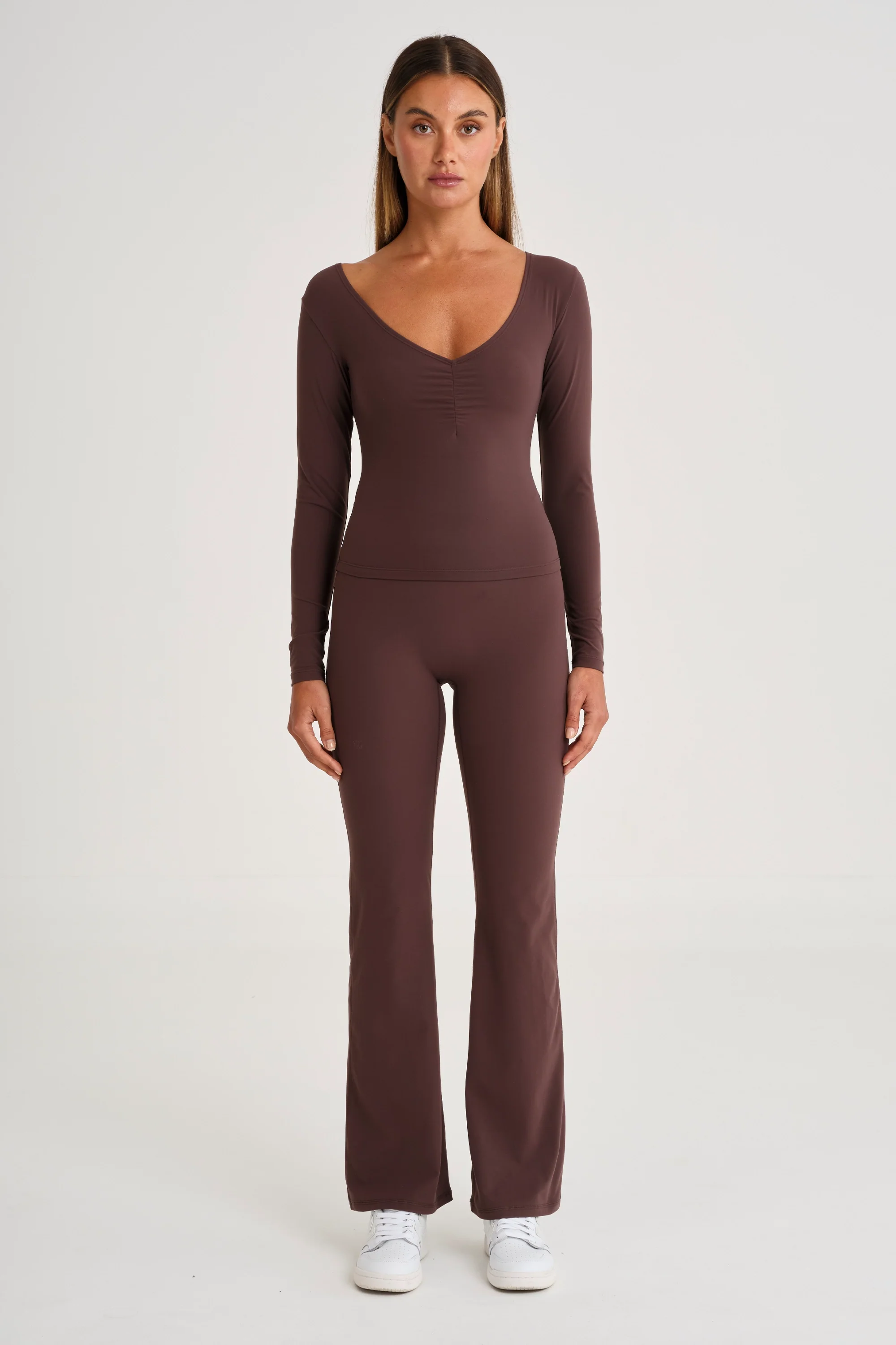 ALLFENIX CloudCore™ Lite Ruched V-Neck Long Sleeve - Espresso - Image 3