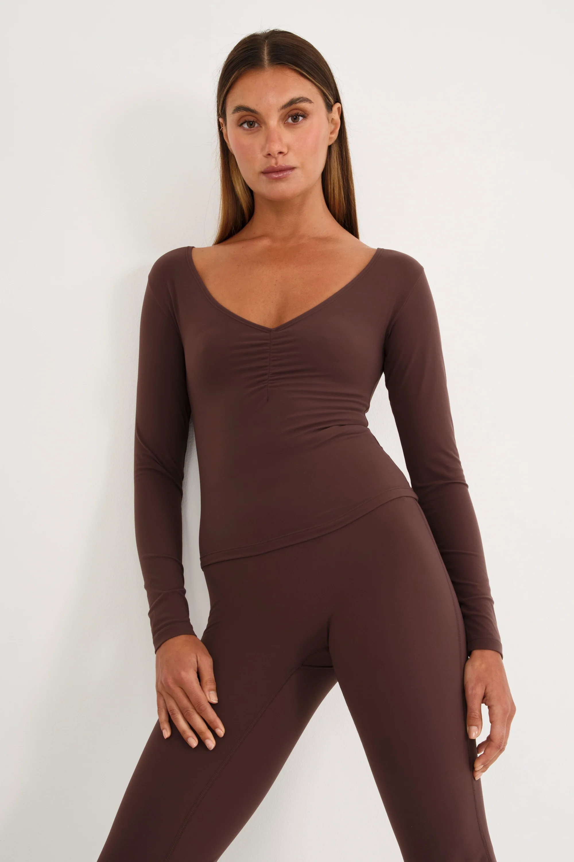 ALLFENIX CloudCore™ Lite Ruched V-Neck Long Sleeve - Espresso - Image 8