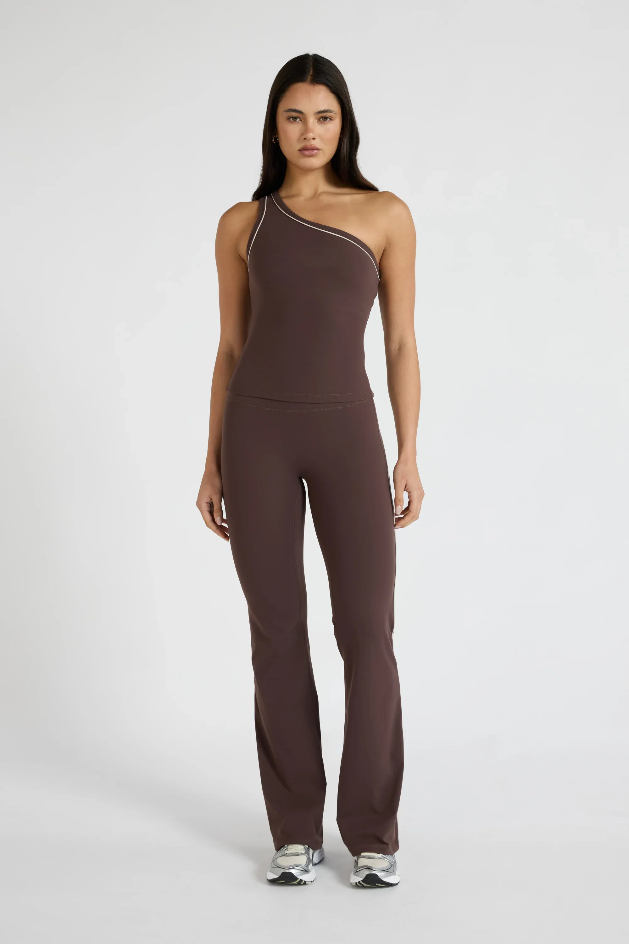 ALLFENIX CloudCore™ One Shoulder Contrast Piping Tank - Espresso - Image 4