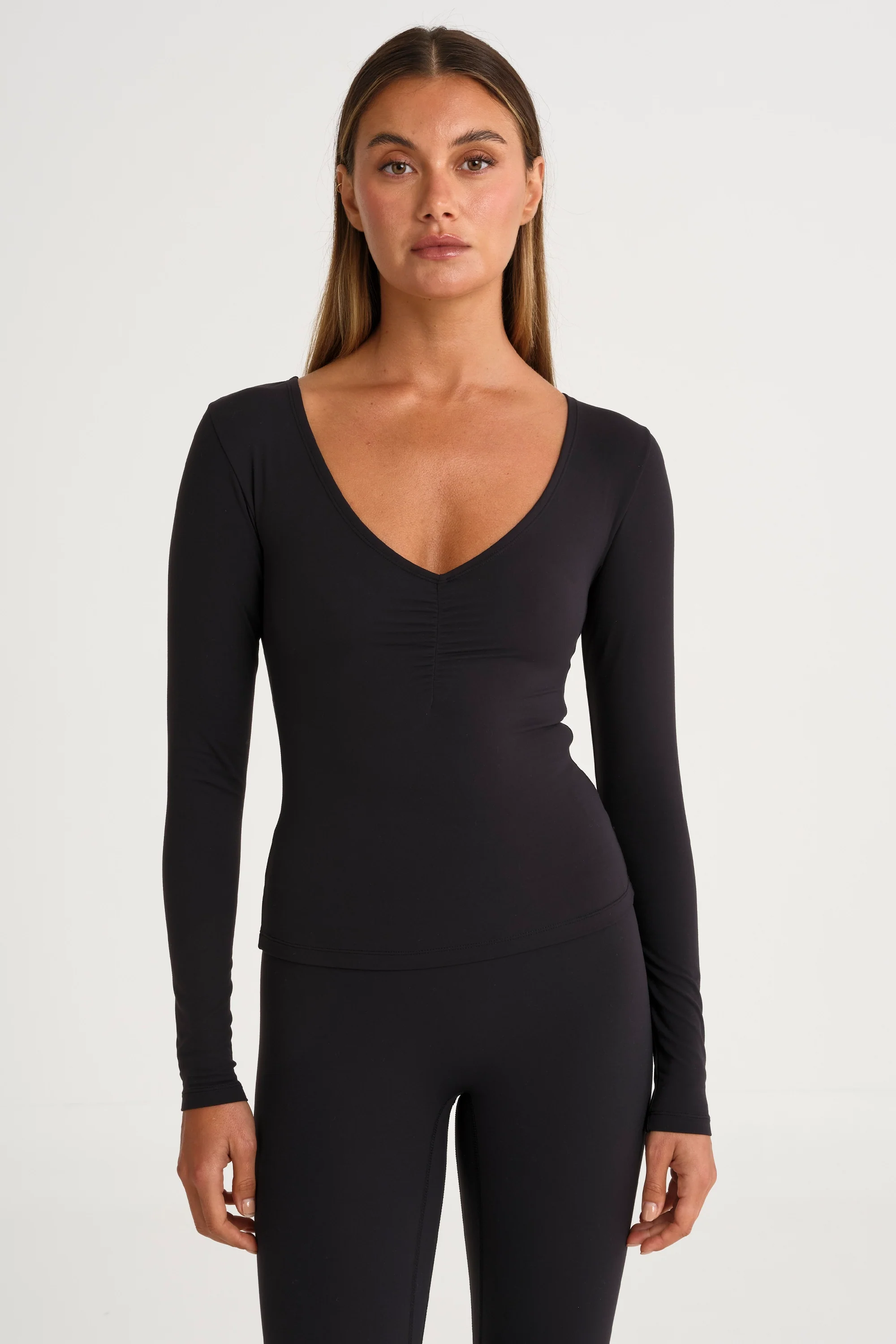 ALLFENIX CloudCore™ Lite Ruched V-Neck Long Sleeve - Black