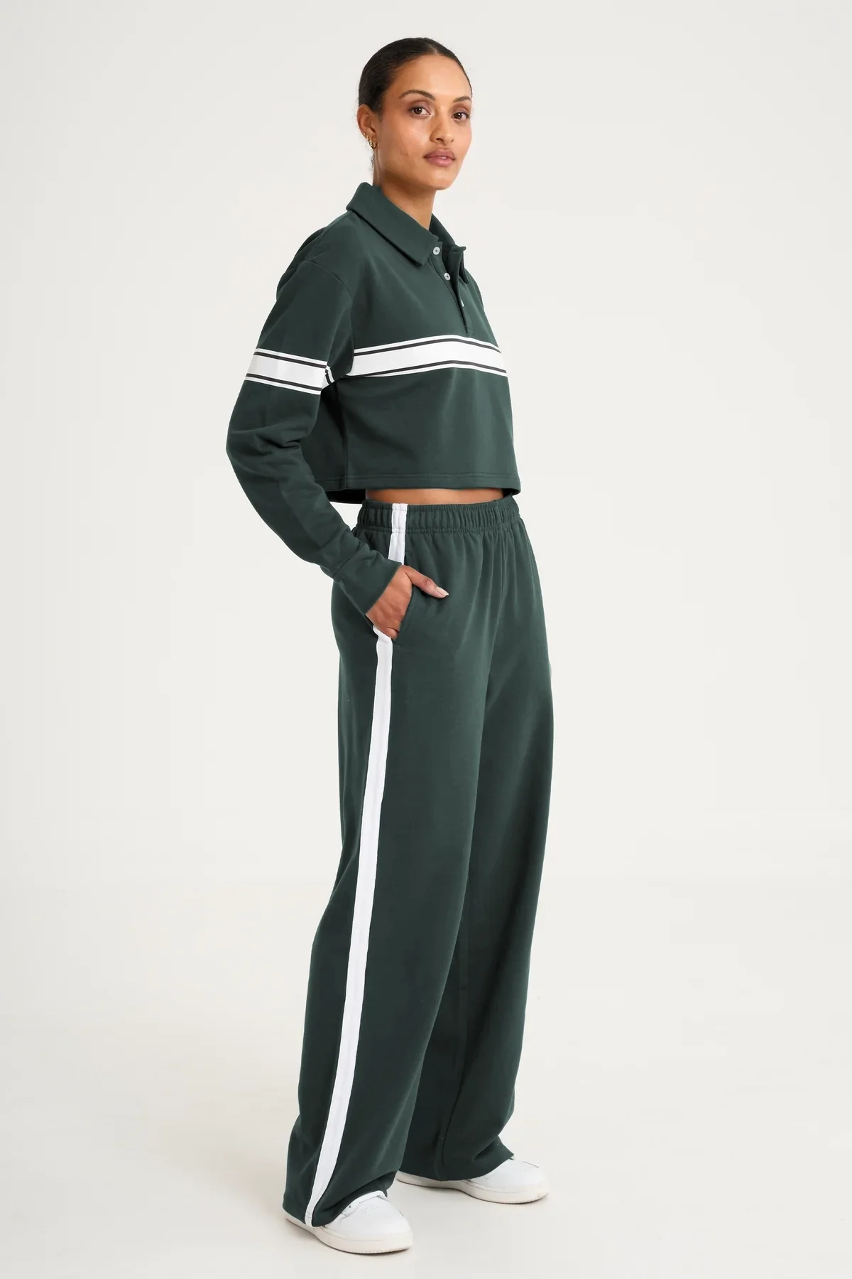 Collegiate Cropped Polo - Forest-Green - Image 5