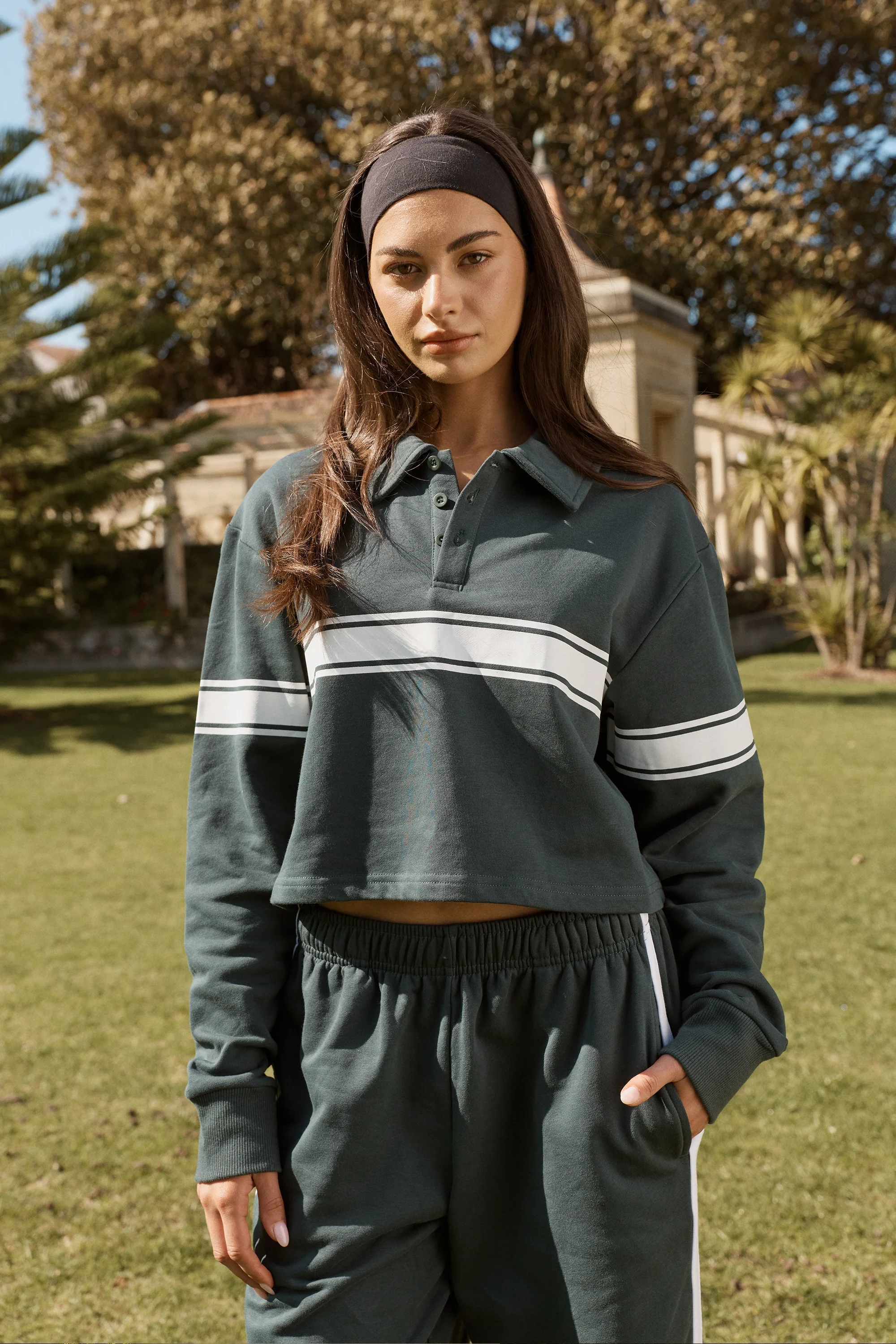 Collegiate Cropped Polo - Forest-Green - Image 6