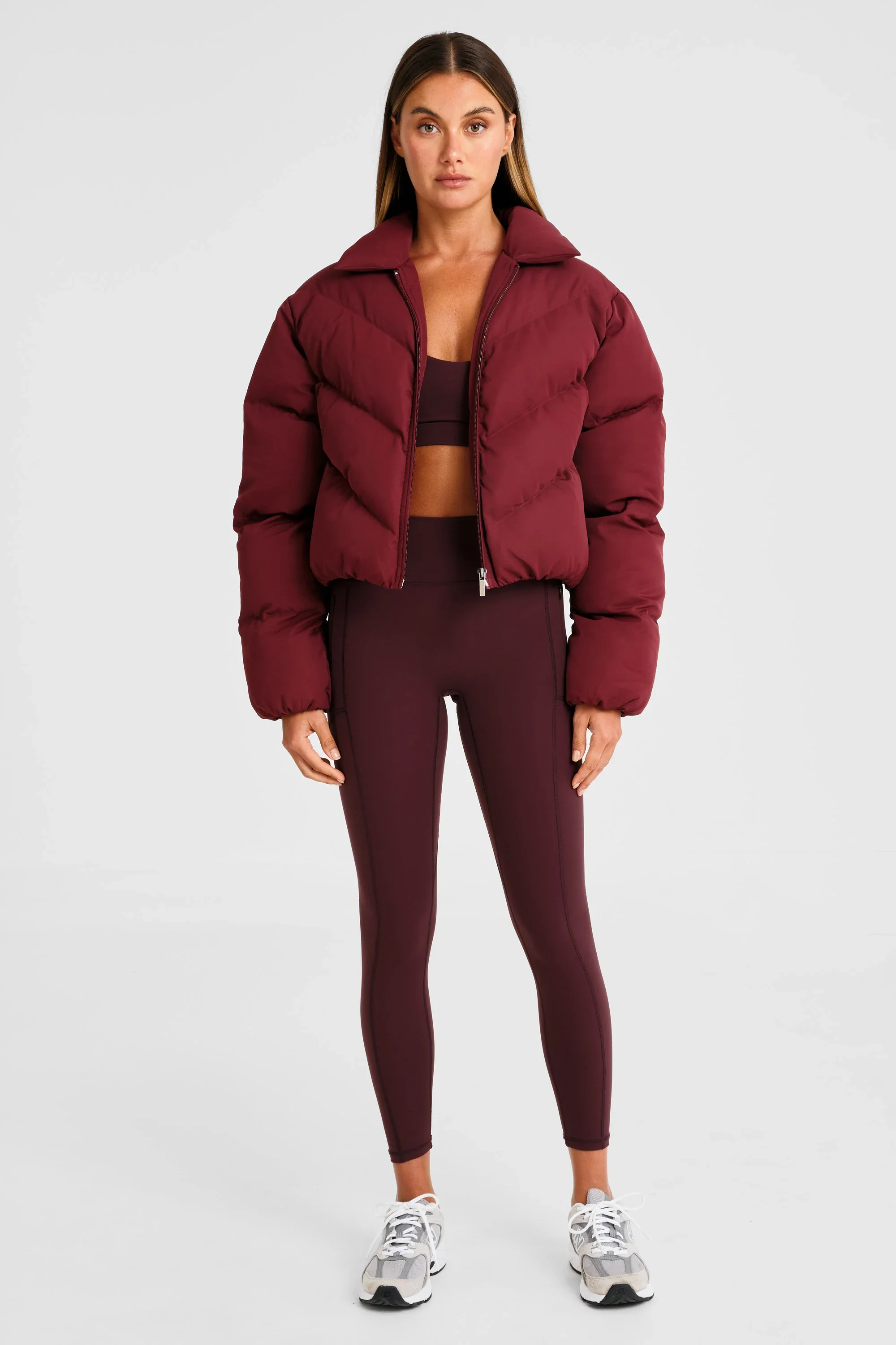 ALLFENIX Cropped Puffer Jacket - Burgundy - Image 3