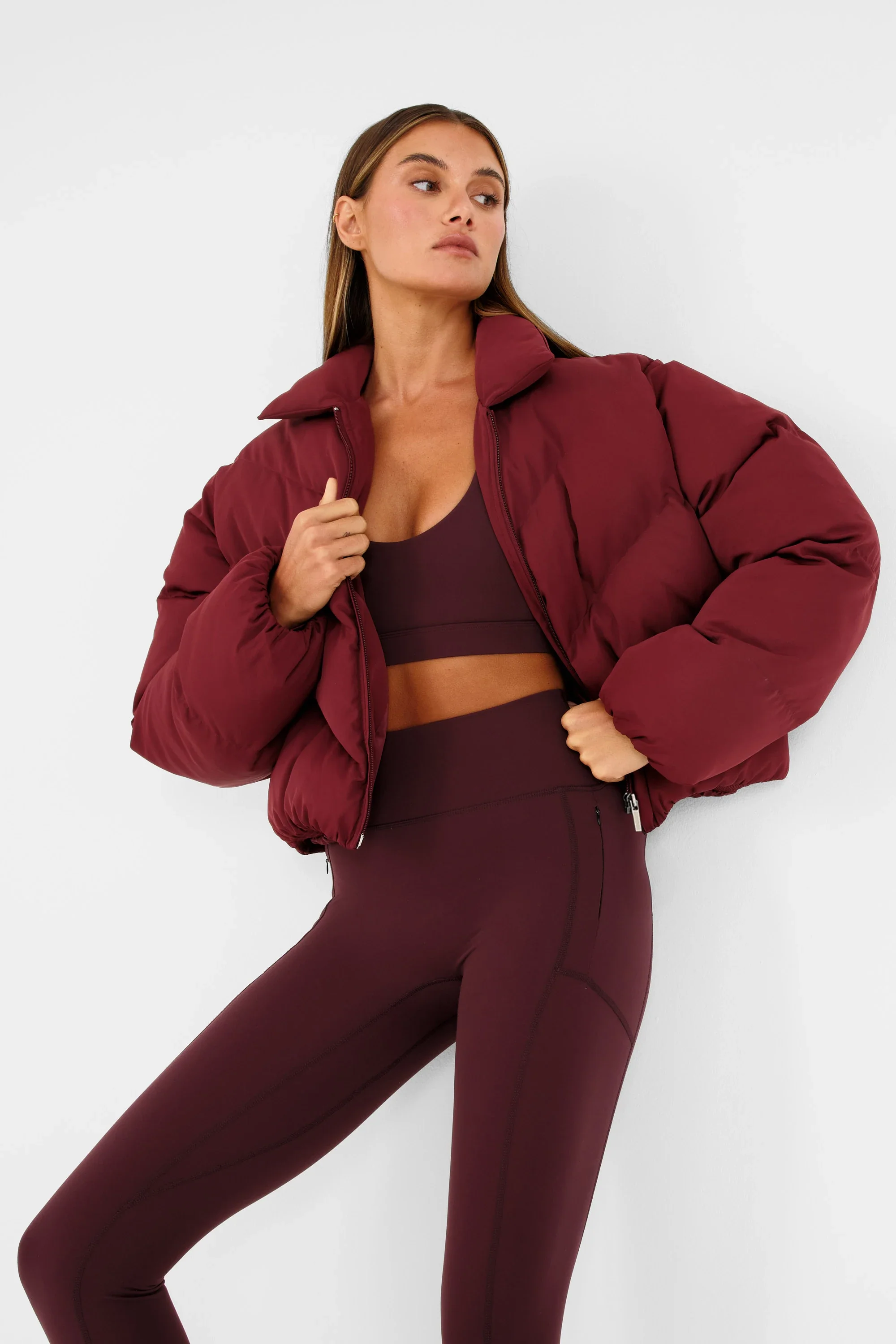ALLFENIX Cropped Puffer Jacket - Burgundy - Image 5