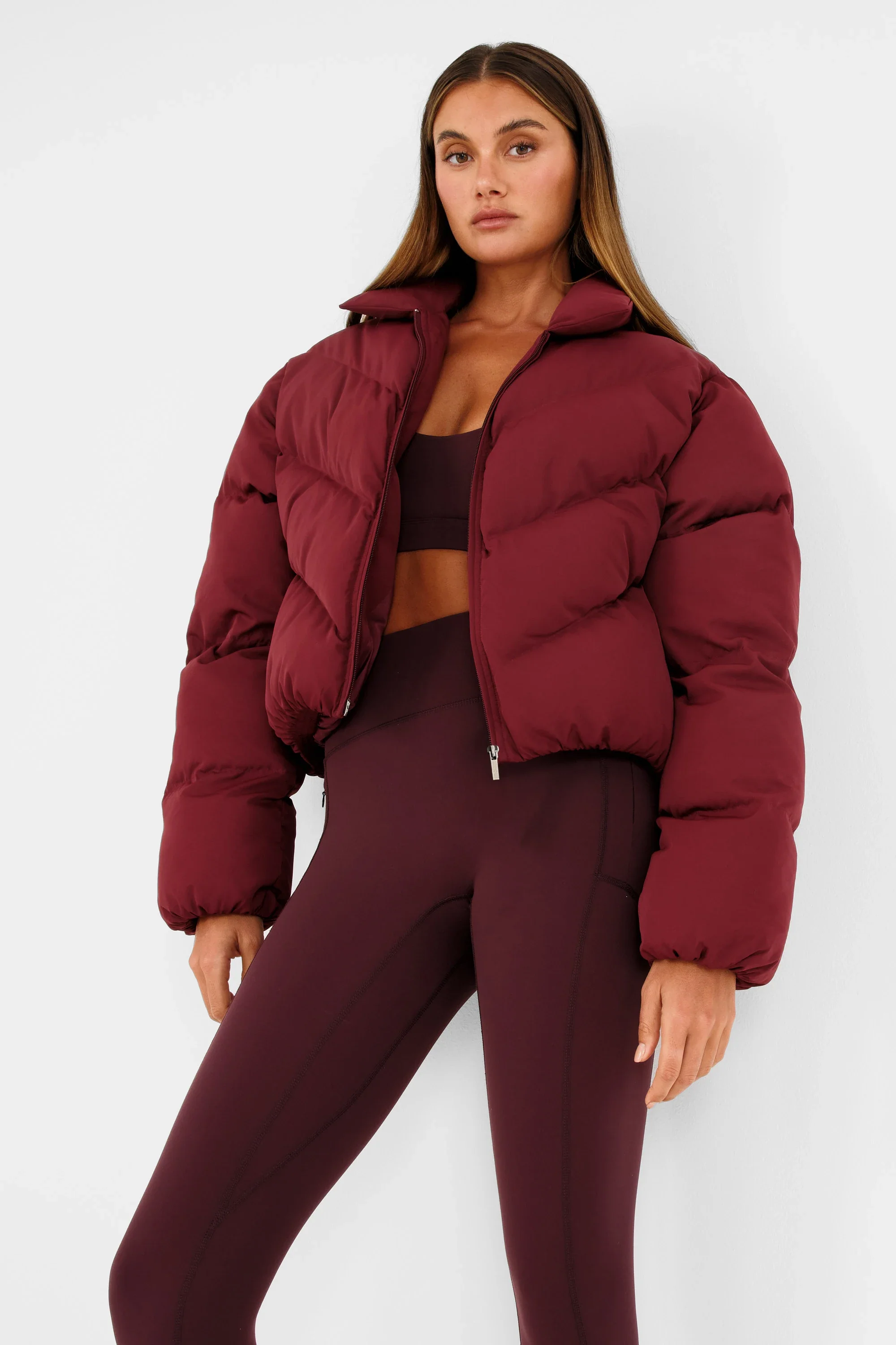 ALLFENIX Cropped Puffer Jacket - Burgundy - Image 6