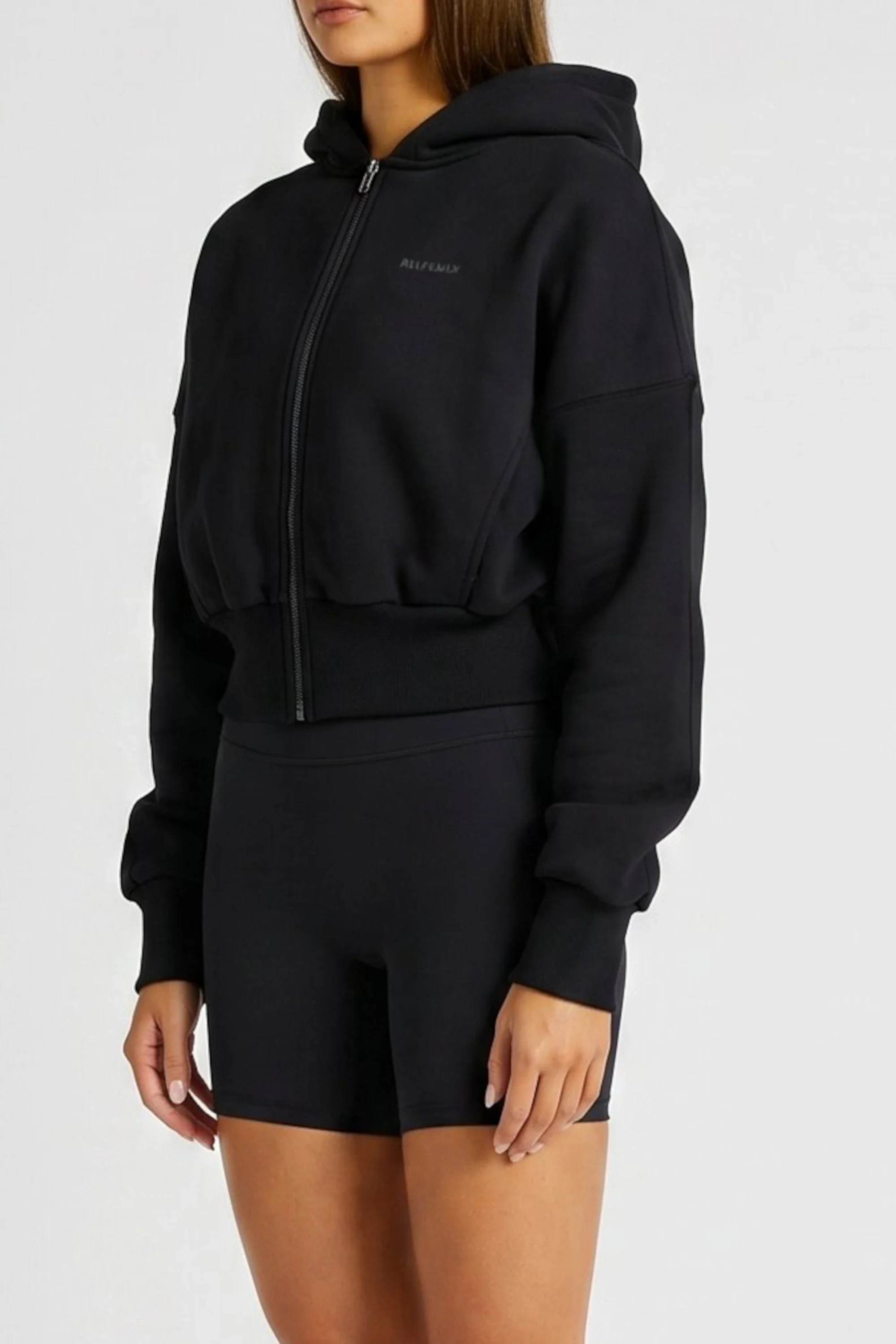 Cropped Zip Hoodie - Black - Image 4