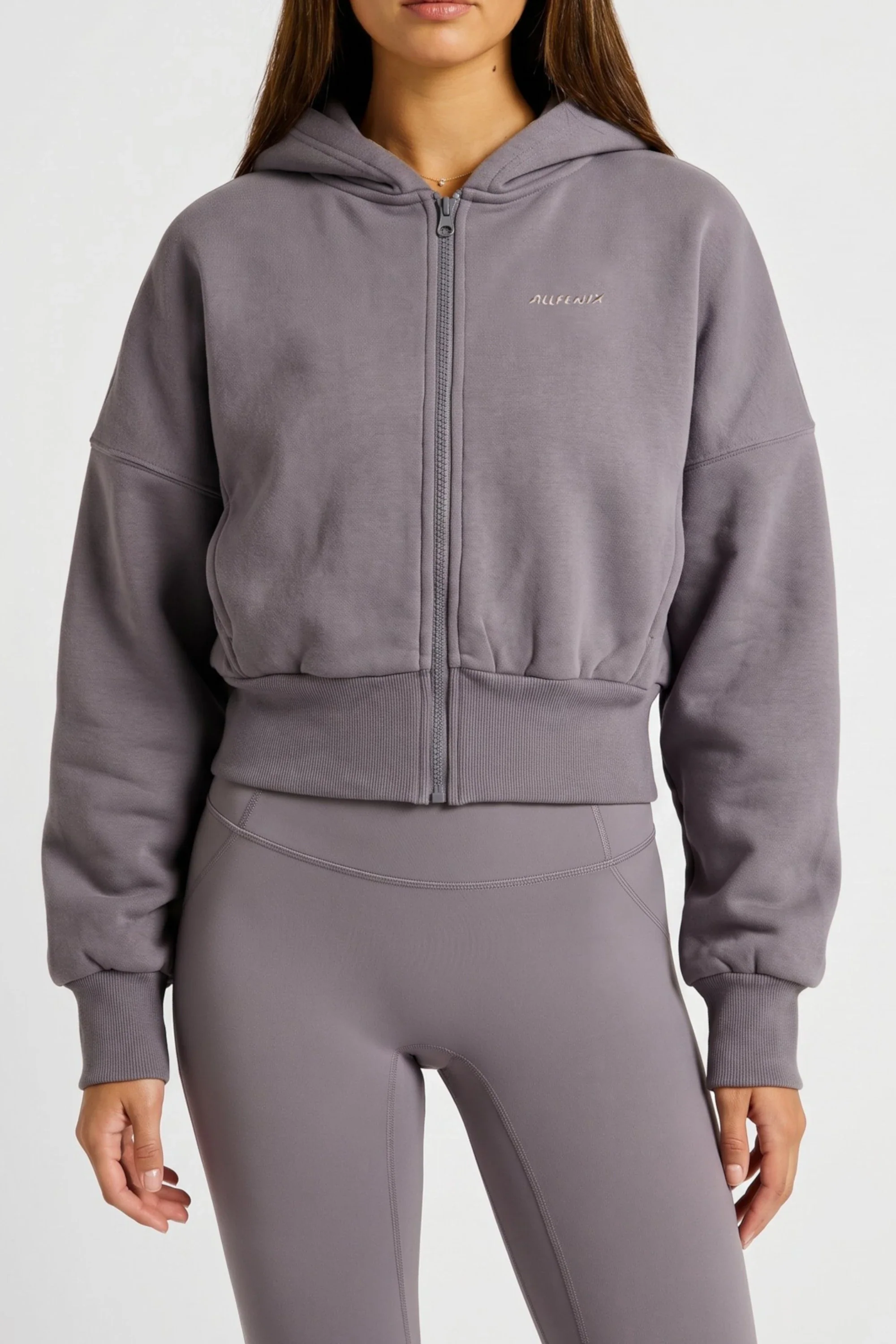Cropped Zip Hoodie - Charcoal - Image 3