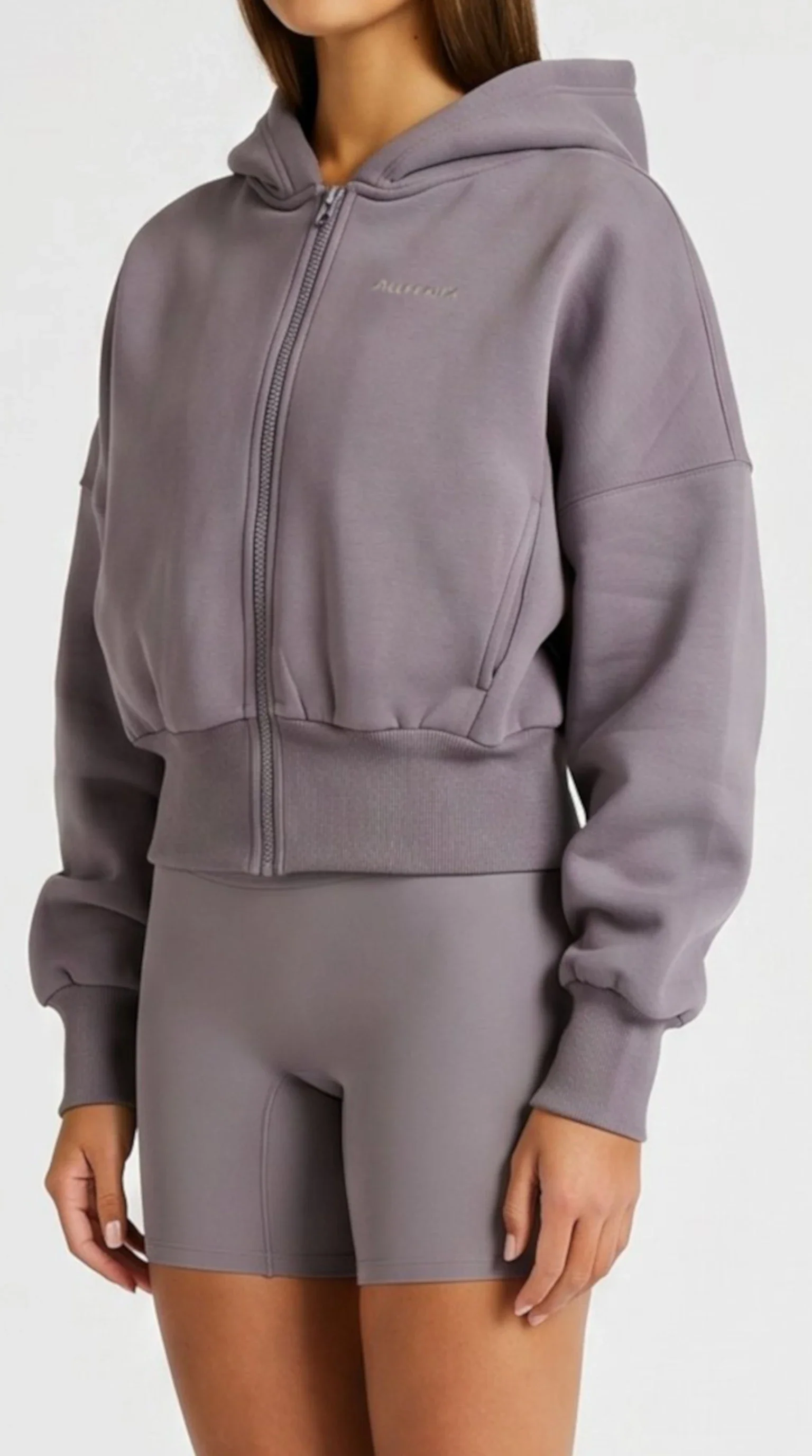 Cropped Zip Hoodie - Charcoal - Image 4