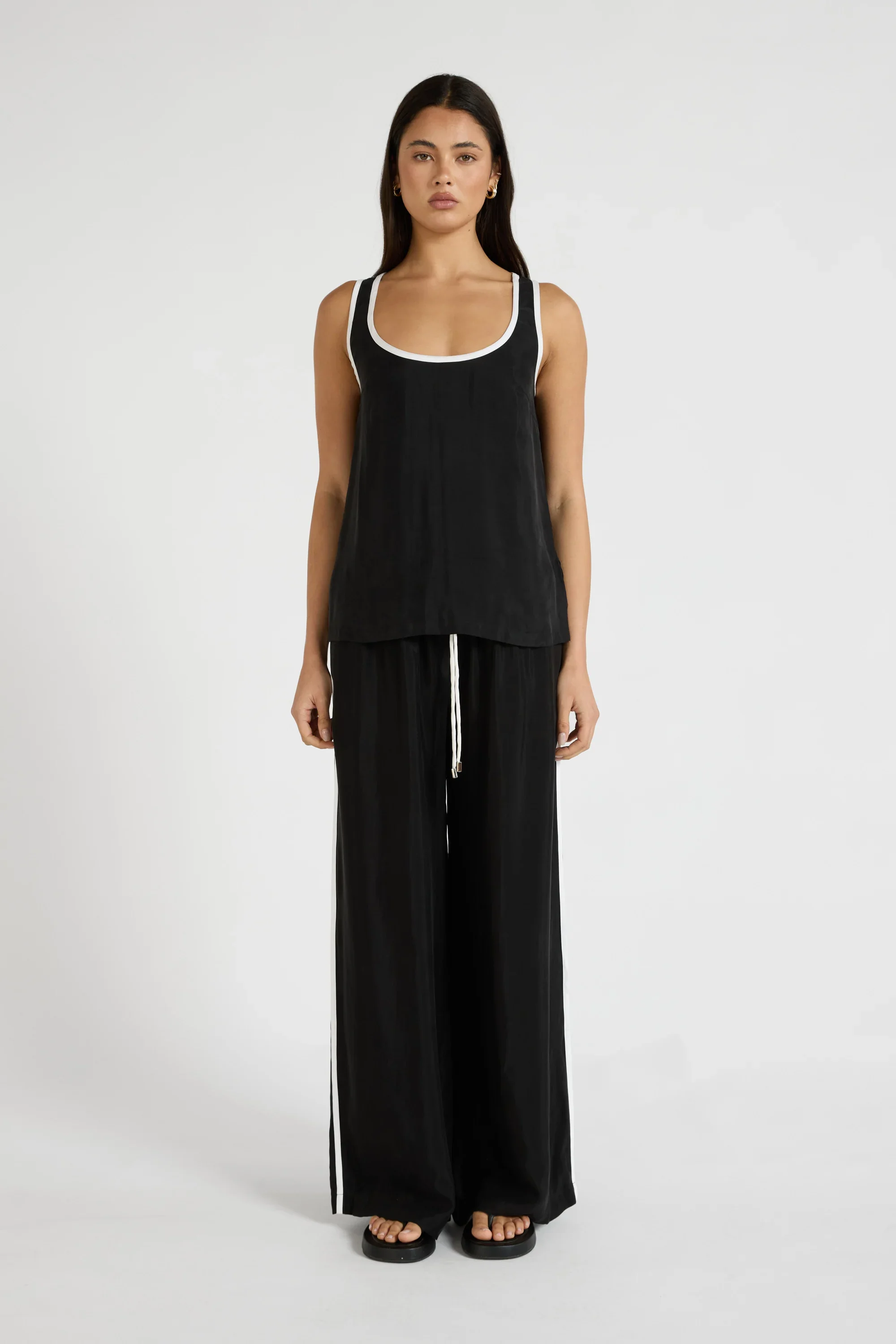 Cupro Contrast Tank - Black - Image 2