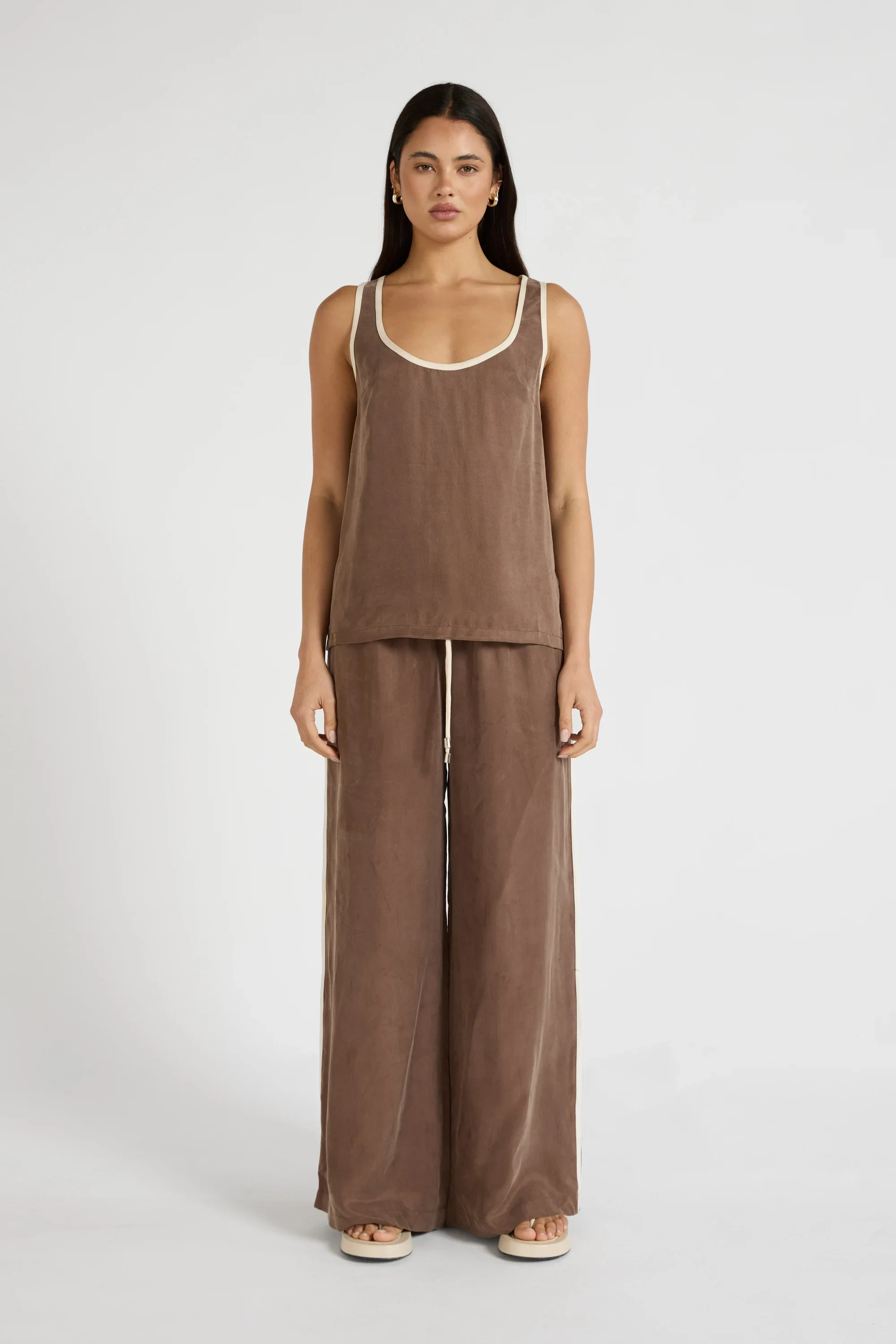 Cupro Contrast Tank - Latte - Image 2