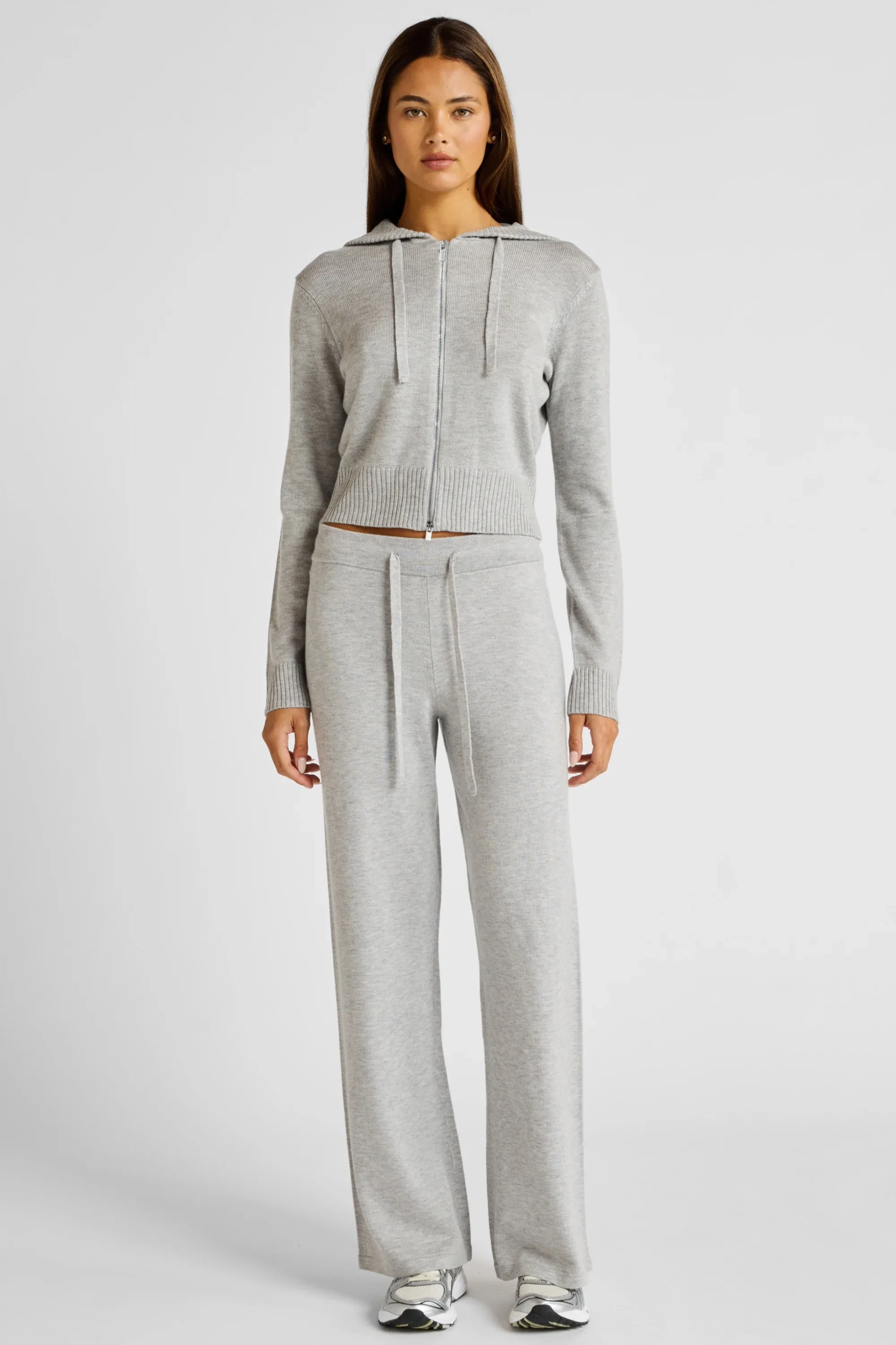 Wide Leg Knit Pant - Grey Marle - Image 3