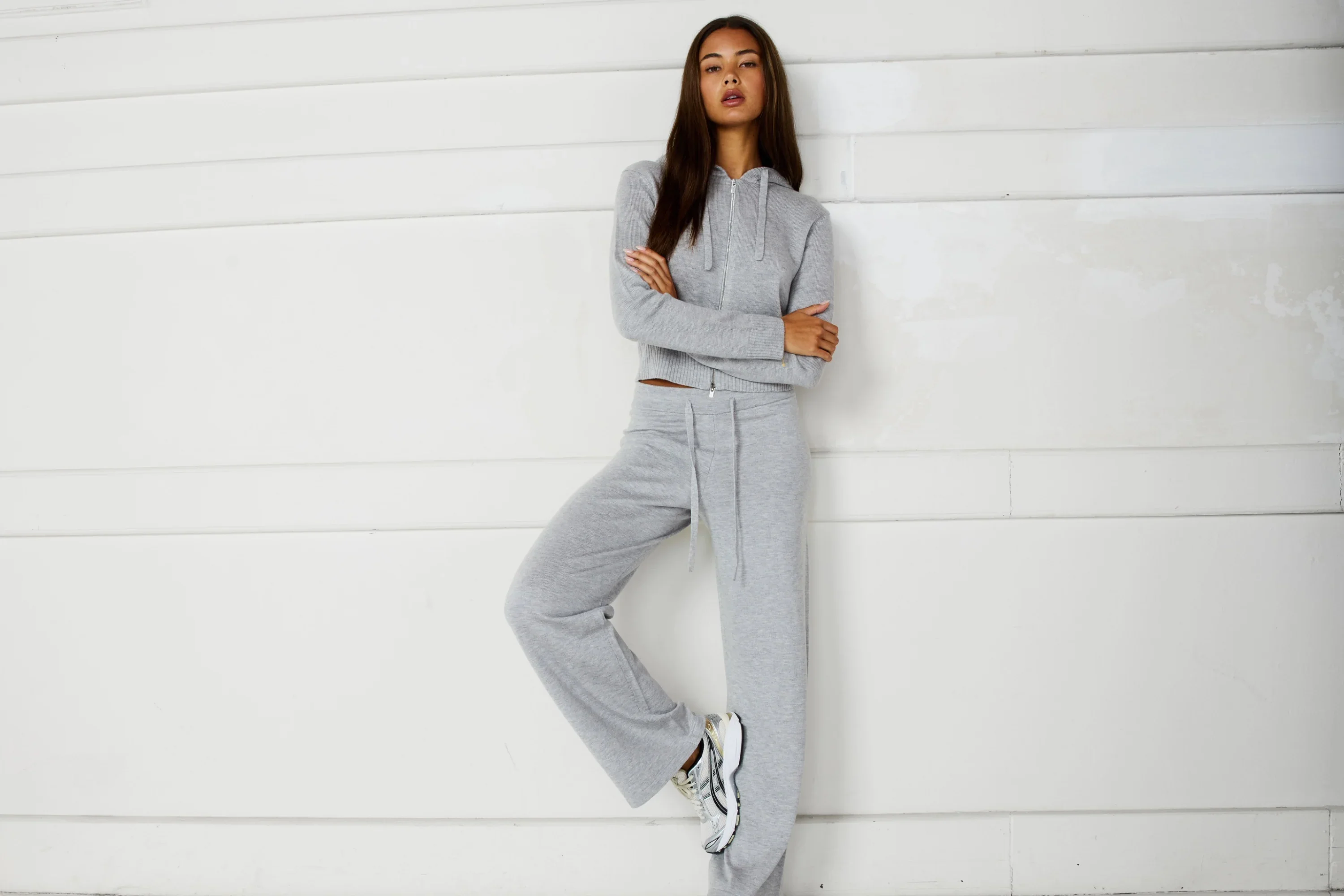 Wide Leg Knit Pant - Grey Marle - Image 6