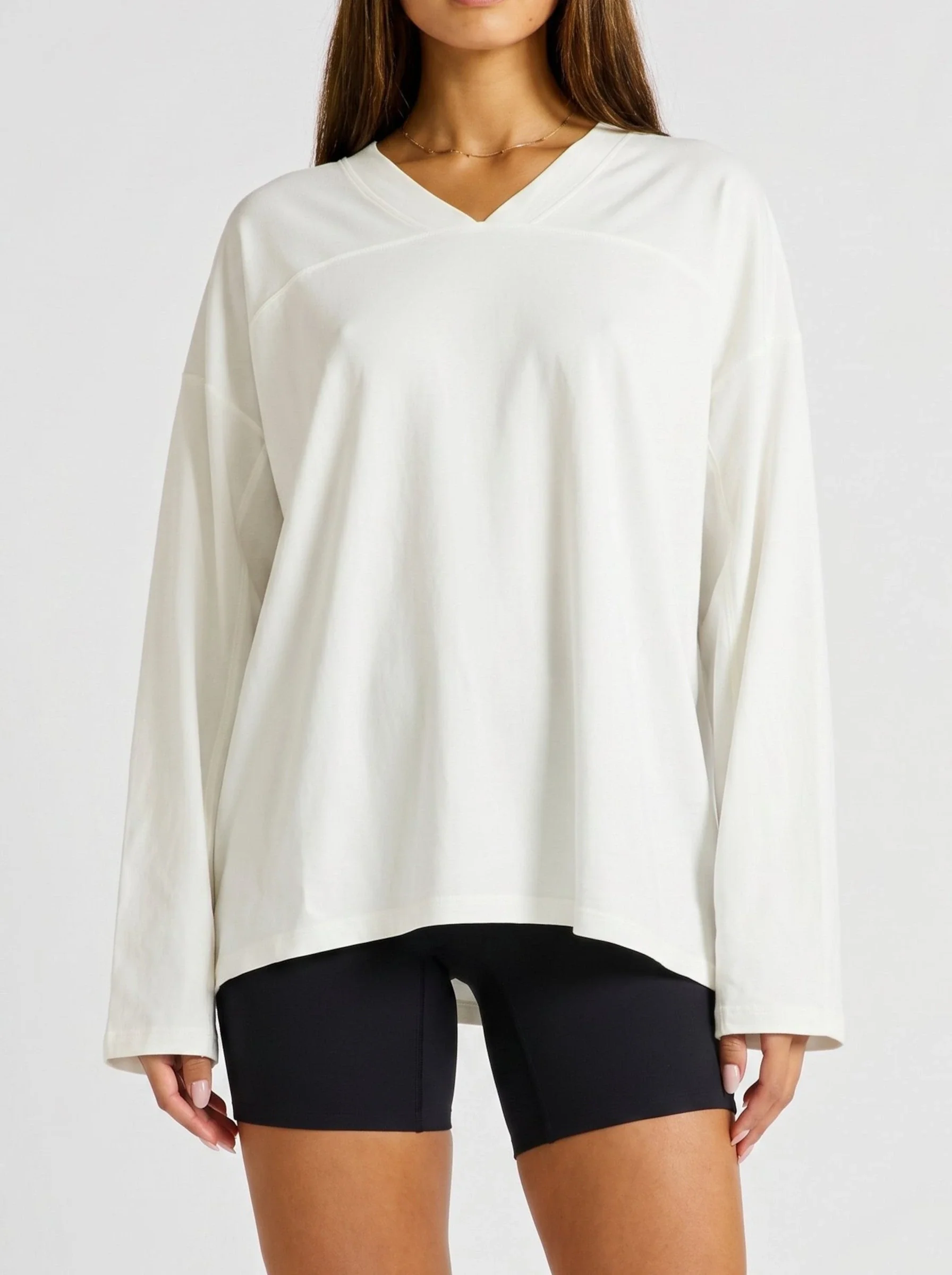 Oversized V-Neck Long Sleeve - Chalk - Image 3