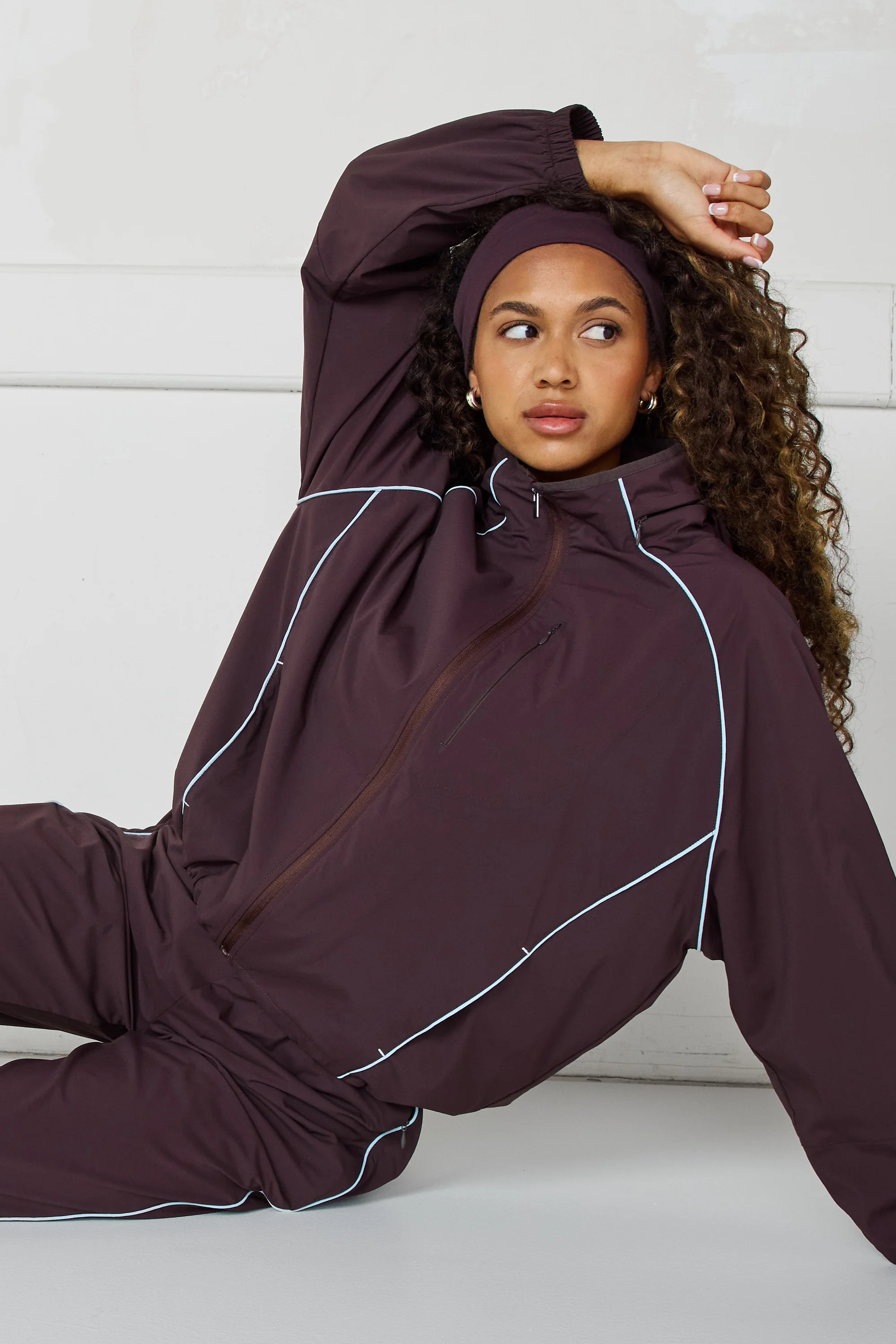 Spray Contrast Piping Windbreaker - Espresso and Sky Blue - Image 6