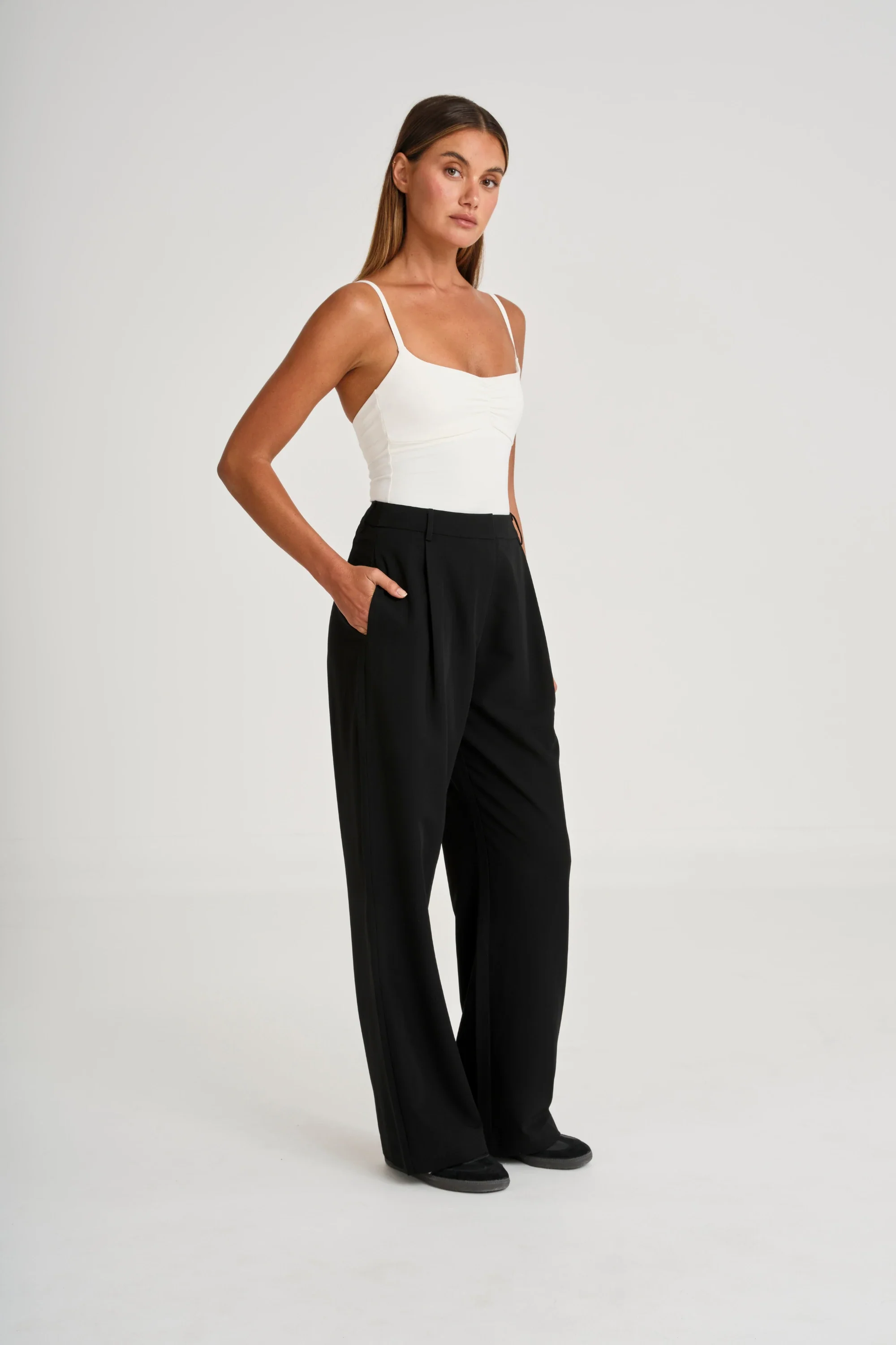 Pin Tuck Longline Pant - Black - Image 4