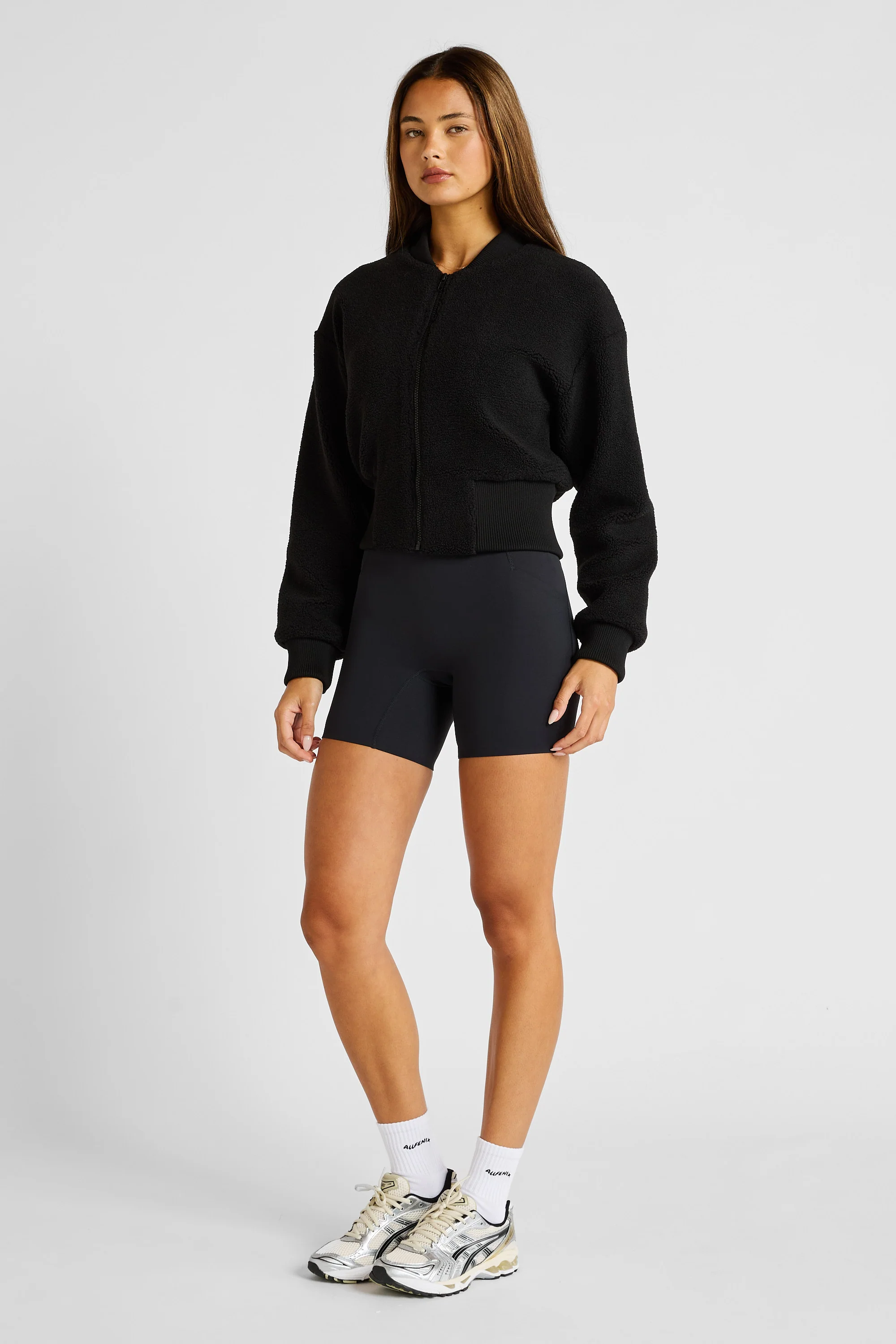 Sherpa Fleece Cropped Jacket - Black - Image 5
