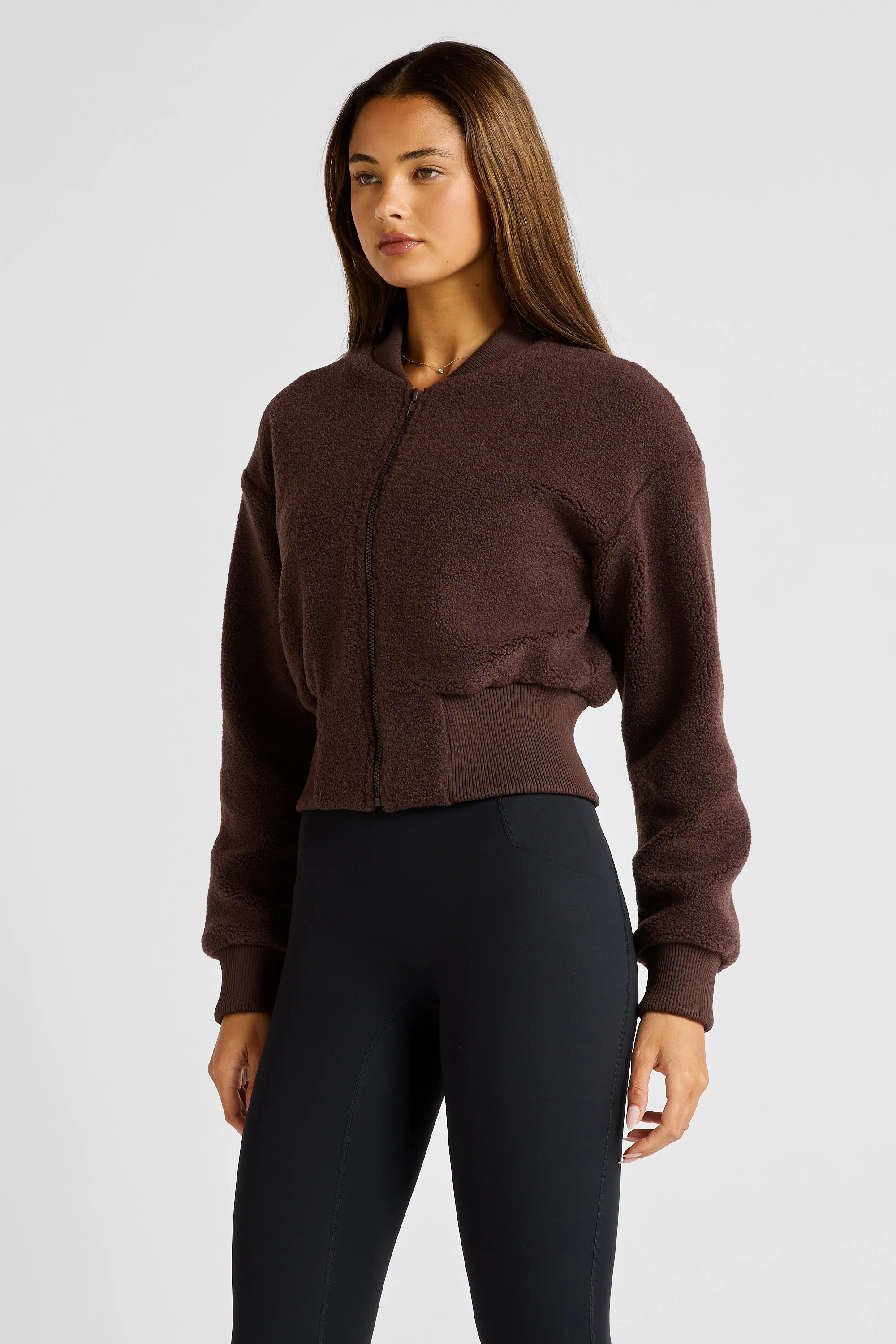 Sherpa Fleece Cropped Jacket - Espresso - Image 3