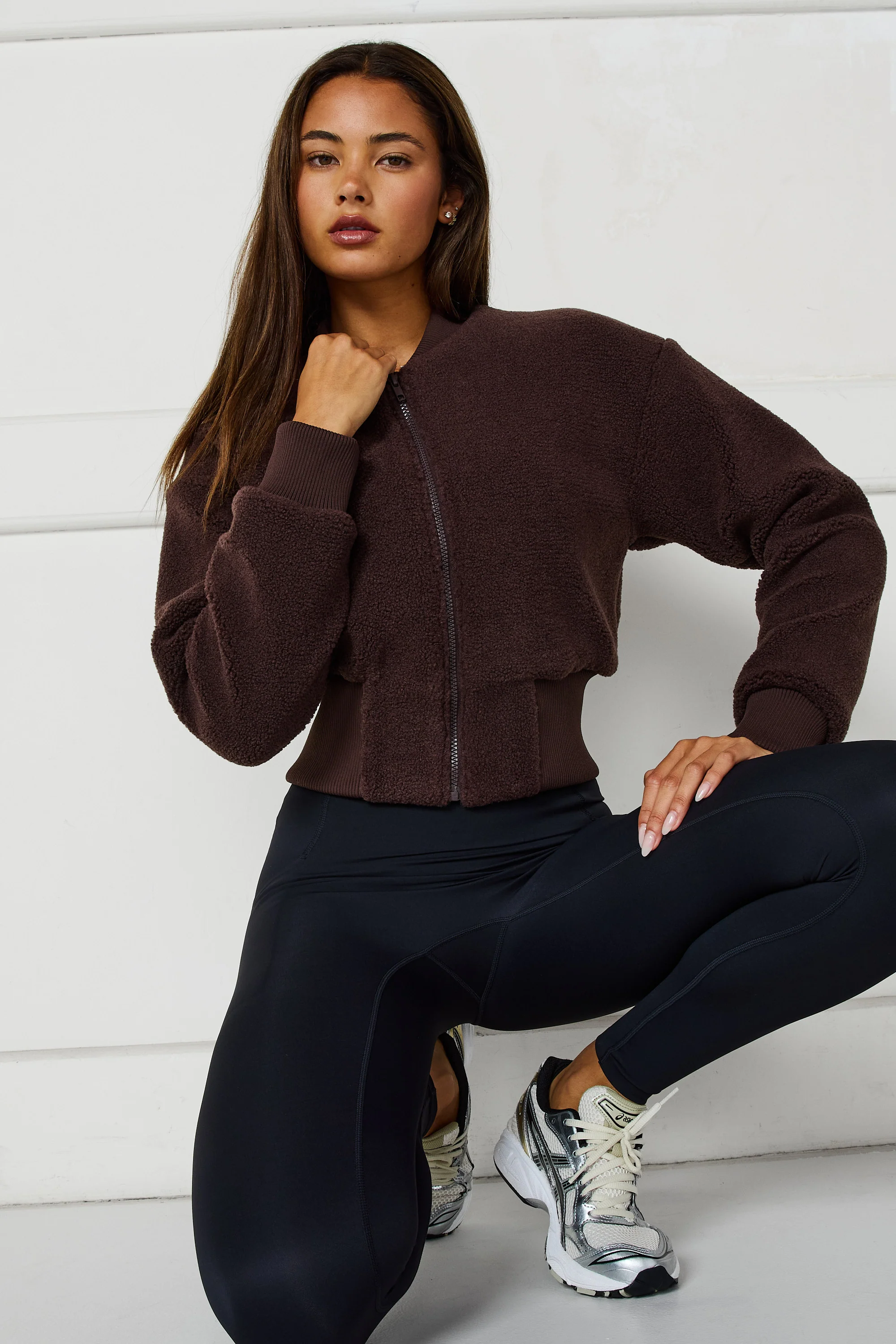 Sherpa Fleece Cropped Jacket - Espresso - Image 6