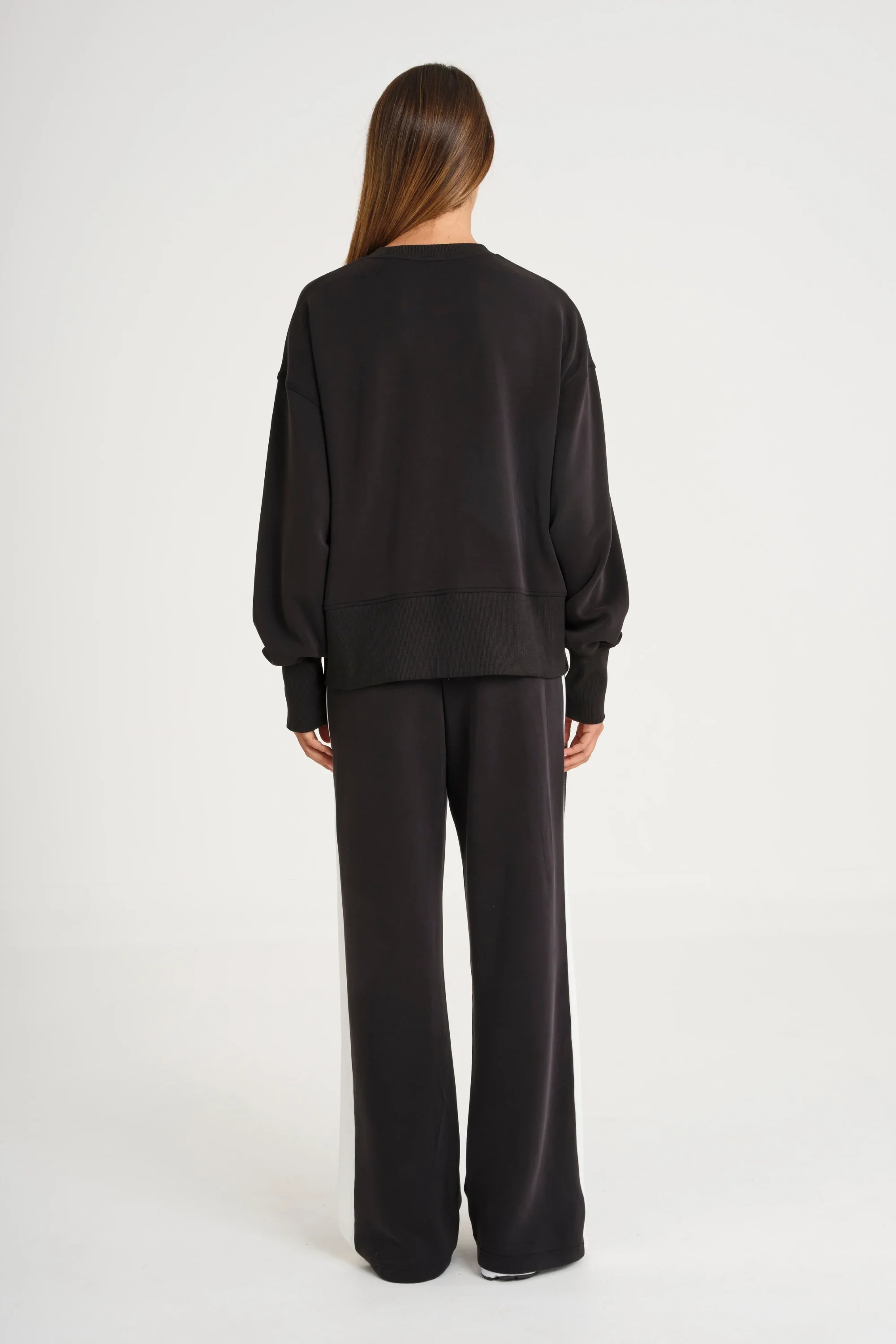 Soft Luxury Contrast Wide Leg Track Pant - Black - Image 7