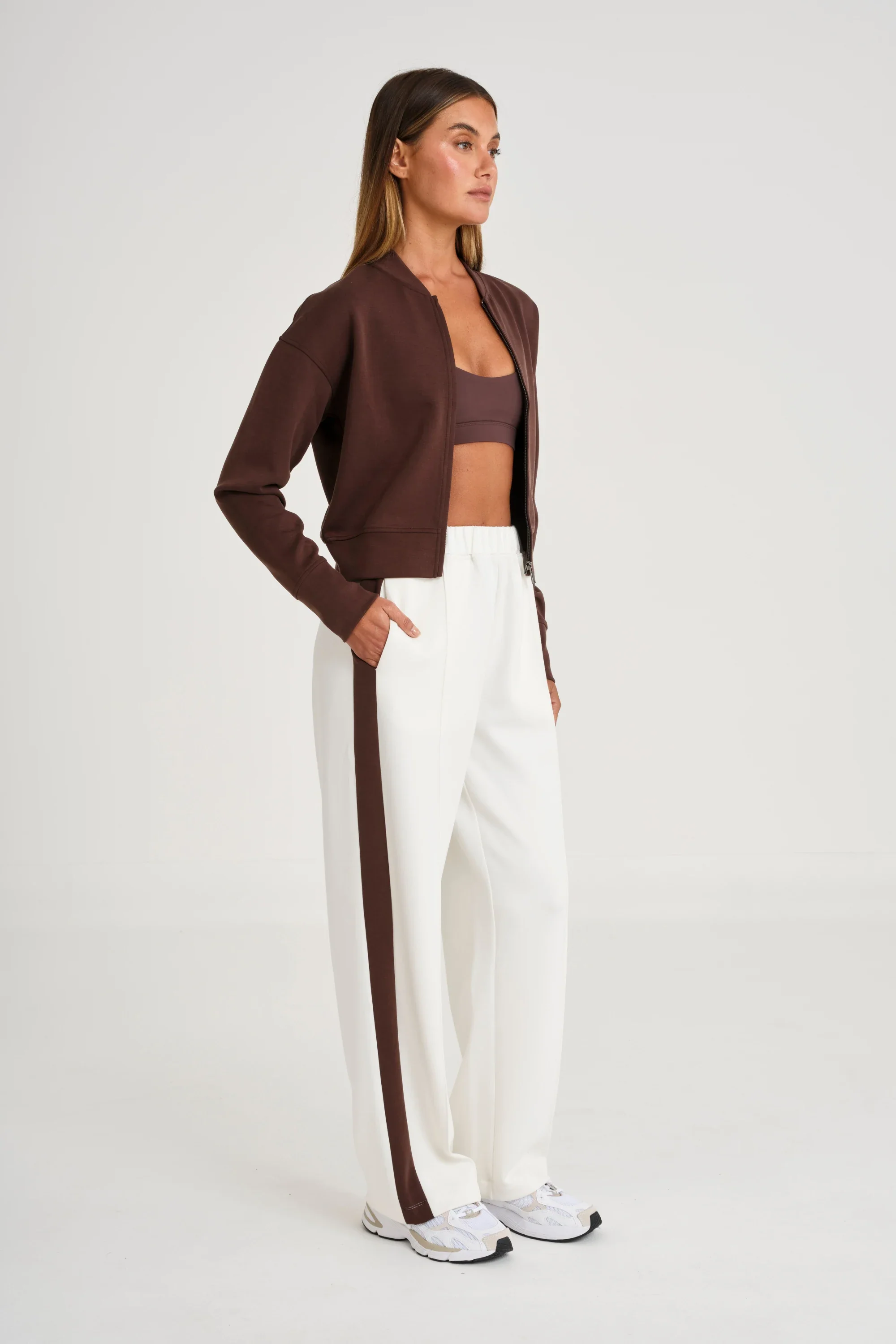 Soft Luxury Contrast Wide Leg Track Pant - White - Image 3