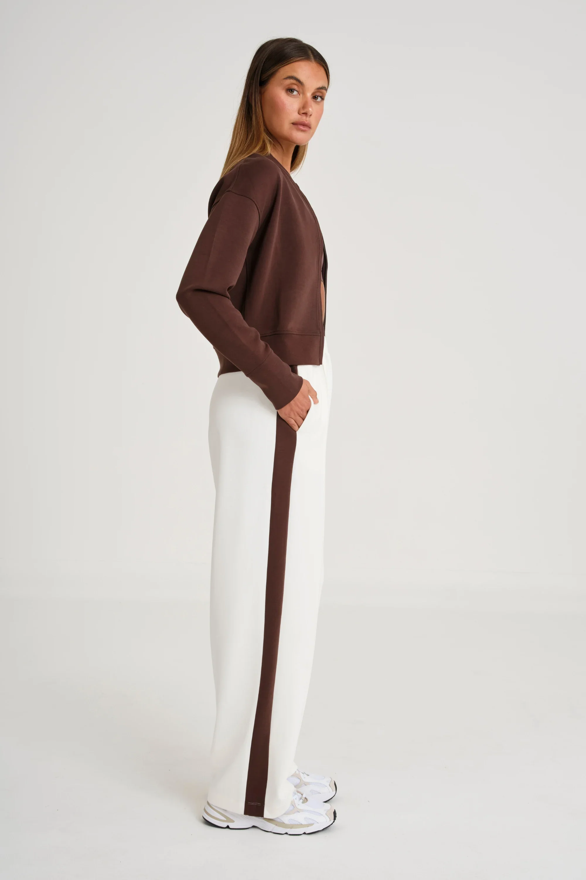 Soft Luxury Contrast Wide Leg Track Pant - White - Image 4