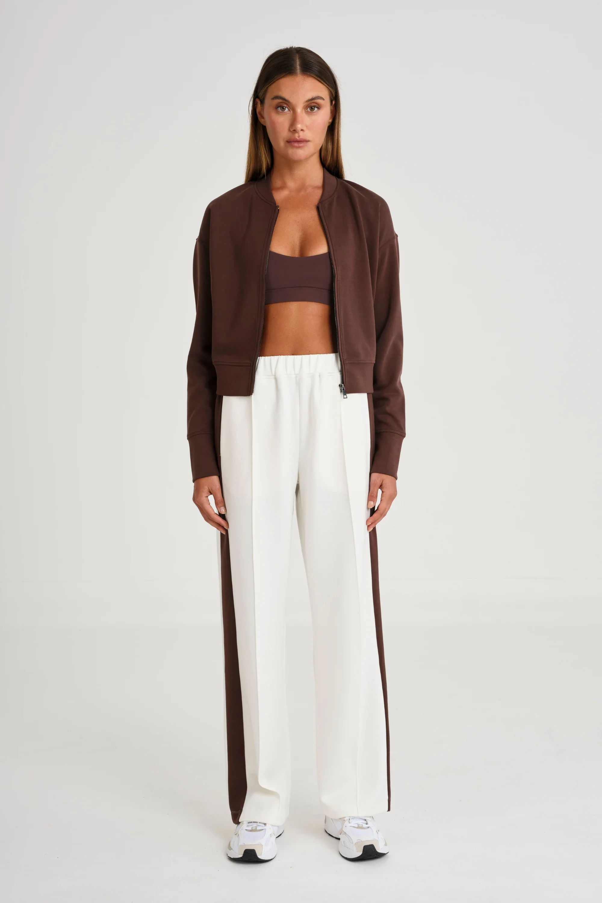 Soft Luxury Contrast Wide Leg Track Pant - White - Image 5