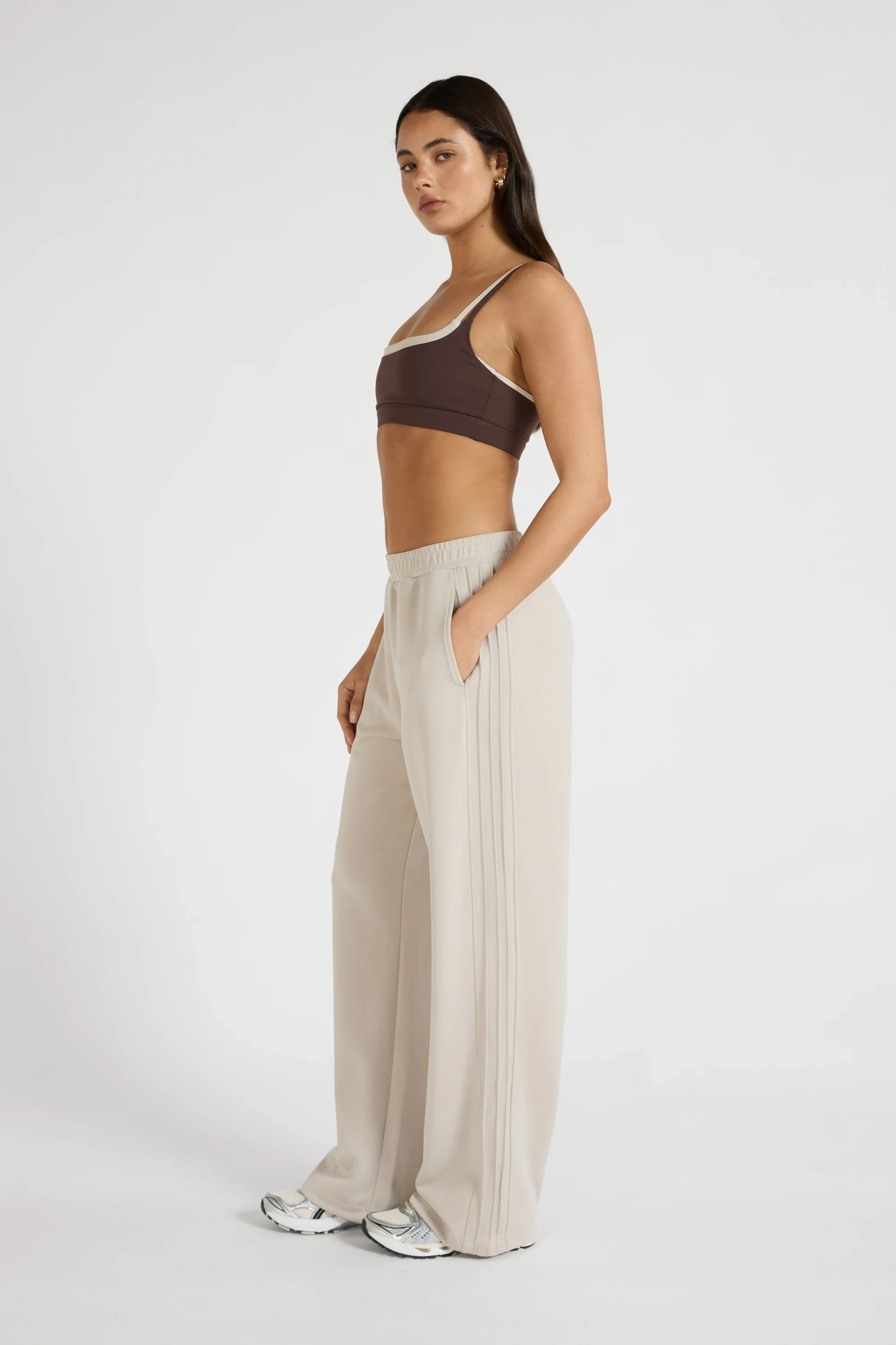 ALLFENIX Soft Luxury Pin Tuck Wide Leg Track Pant - Stone - Image 5