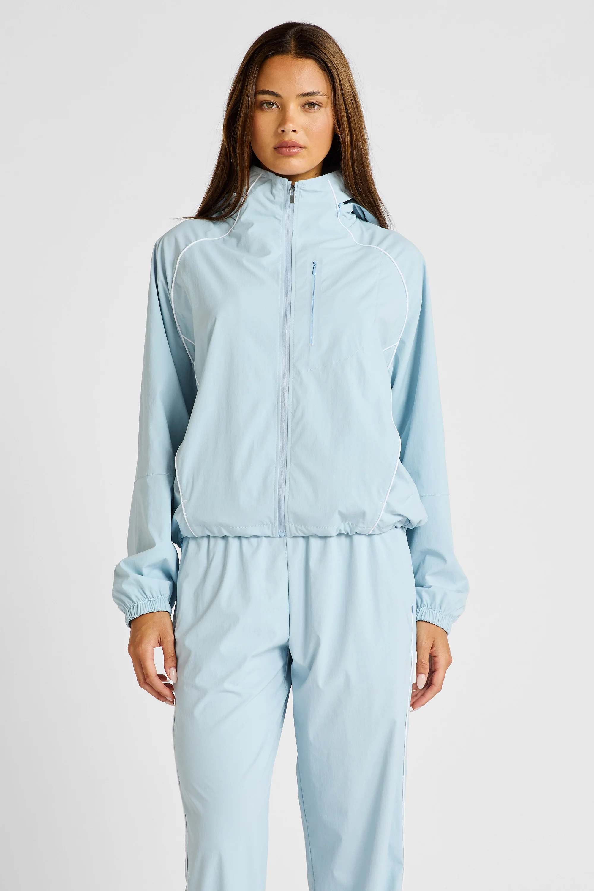 Spray Contrast Piping Windbreaker - Sky Blue and White - Image 4