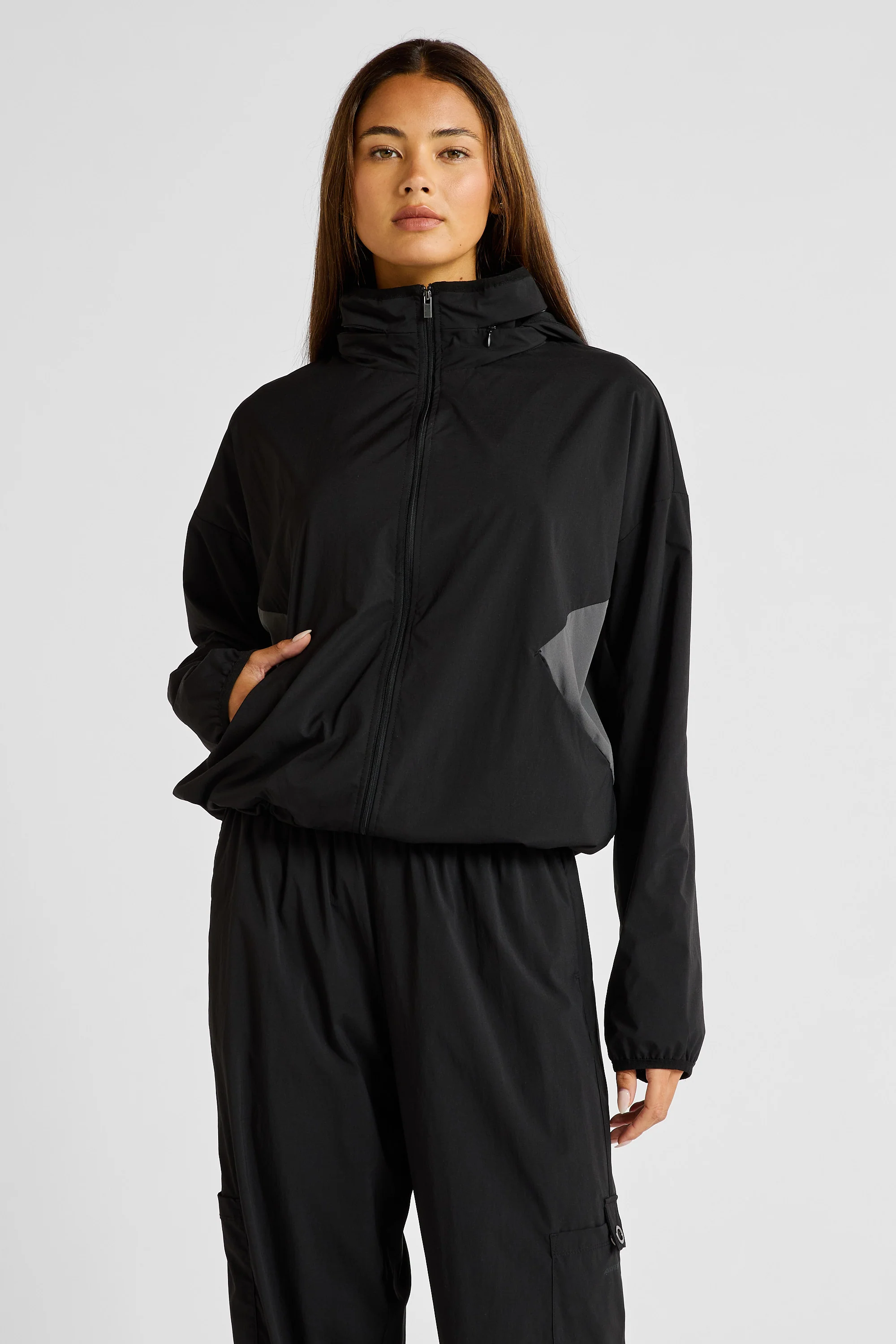 Spray Paneled Windbreaker - Black - Image 3
