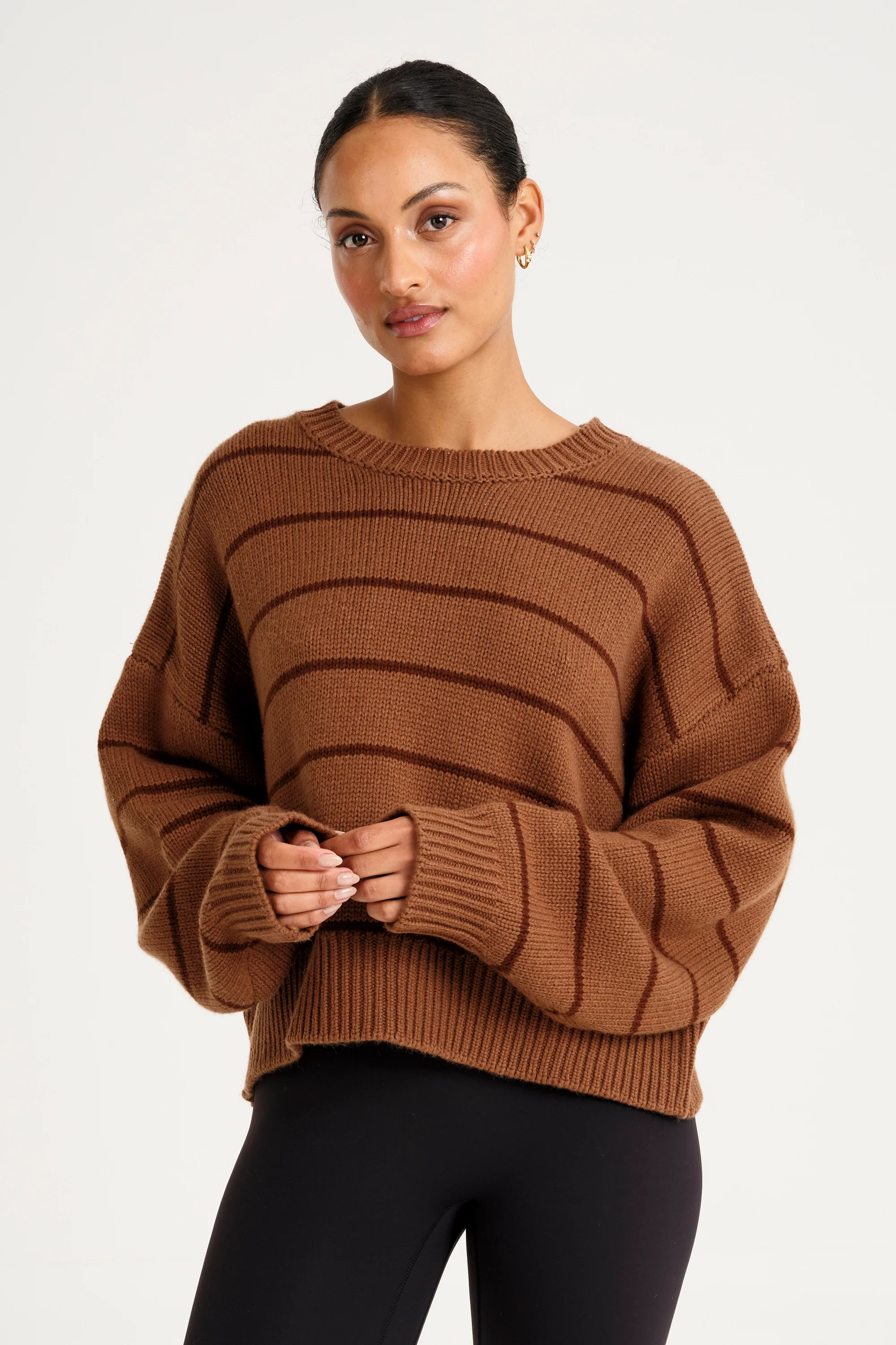 ALLFENIX Stripe Crew Neck Knit - Espresso - Image 6