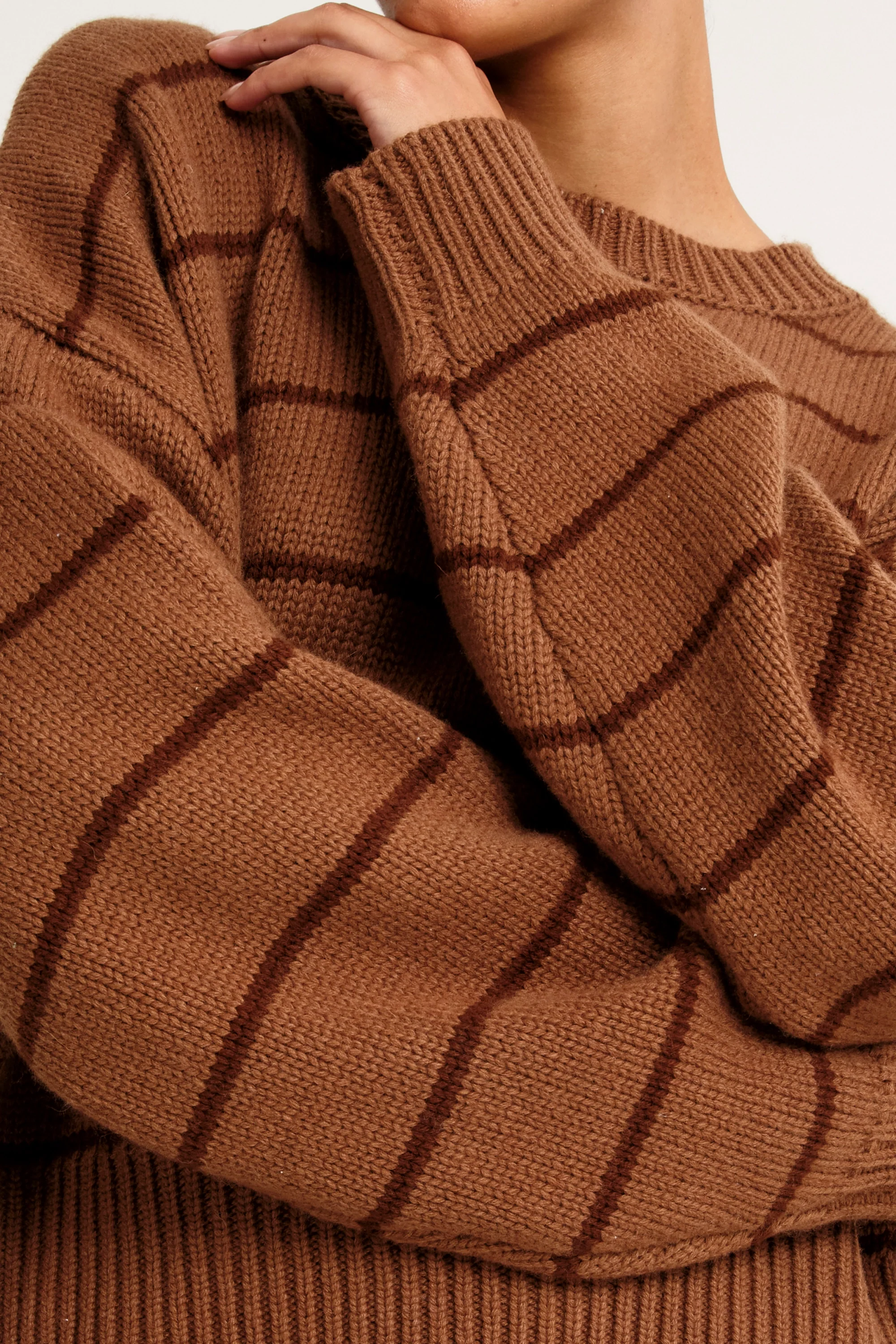 ALLFENIX Stripe Crew Neck Knit - Espresso - Image 8