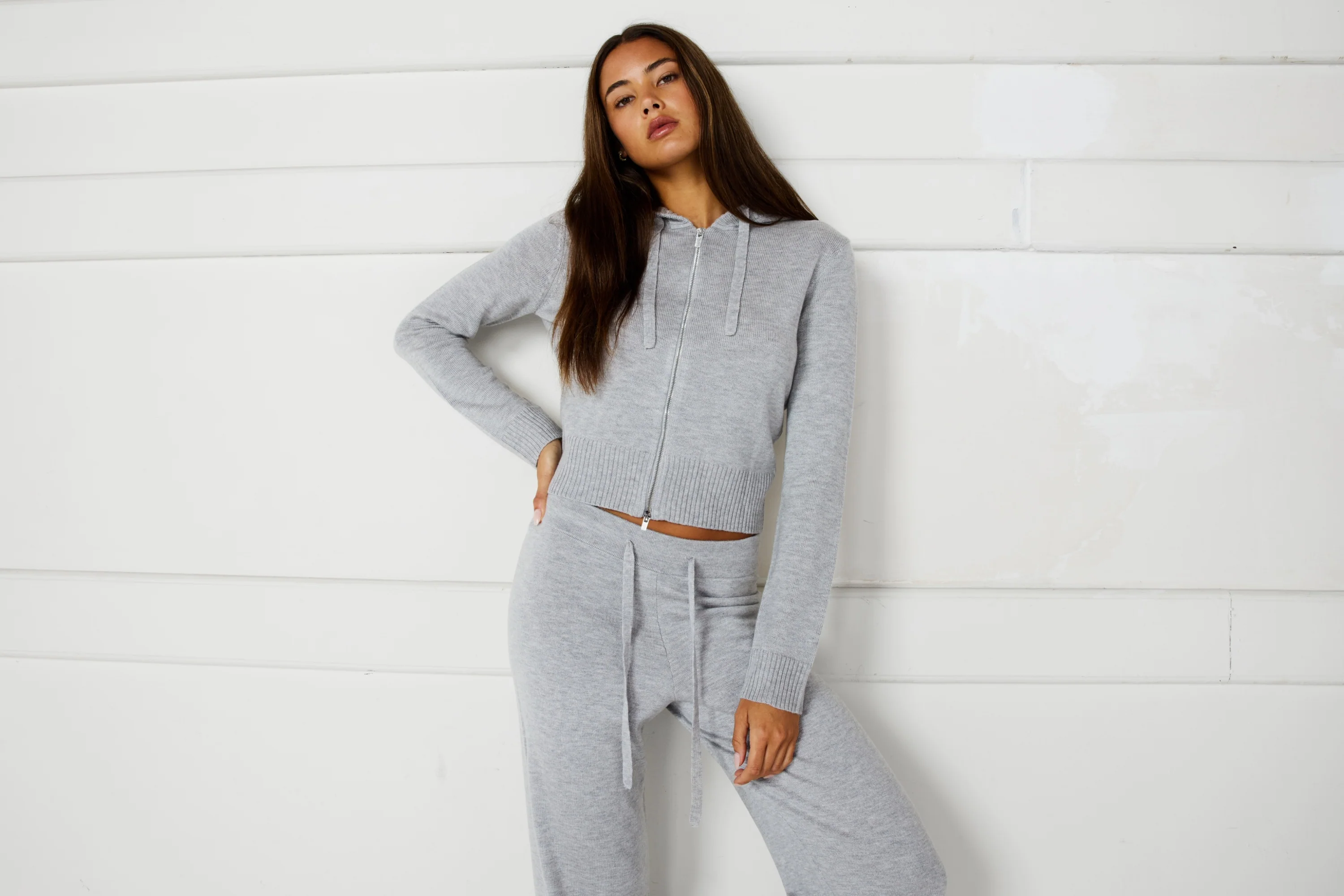 Two Way Knit Hoodie - Grey Marle - Image 6