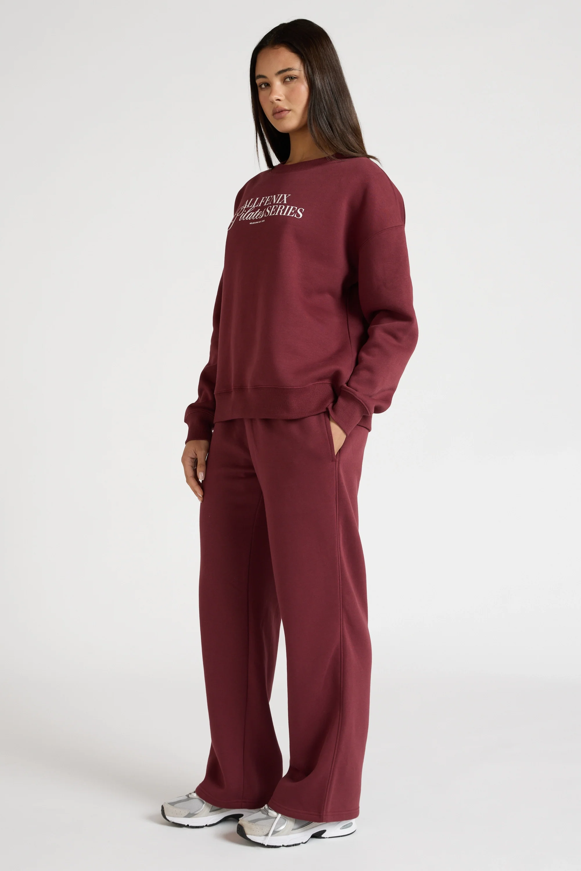 Wide Leg Track Pant - Burgundy - Image 5
